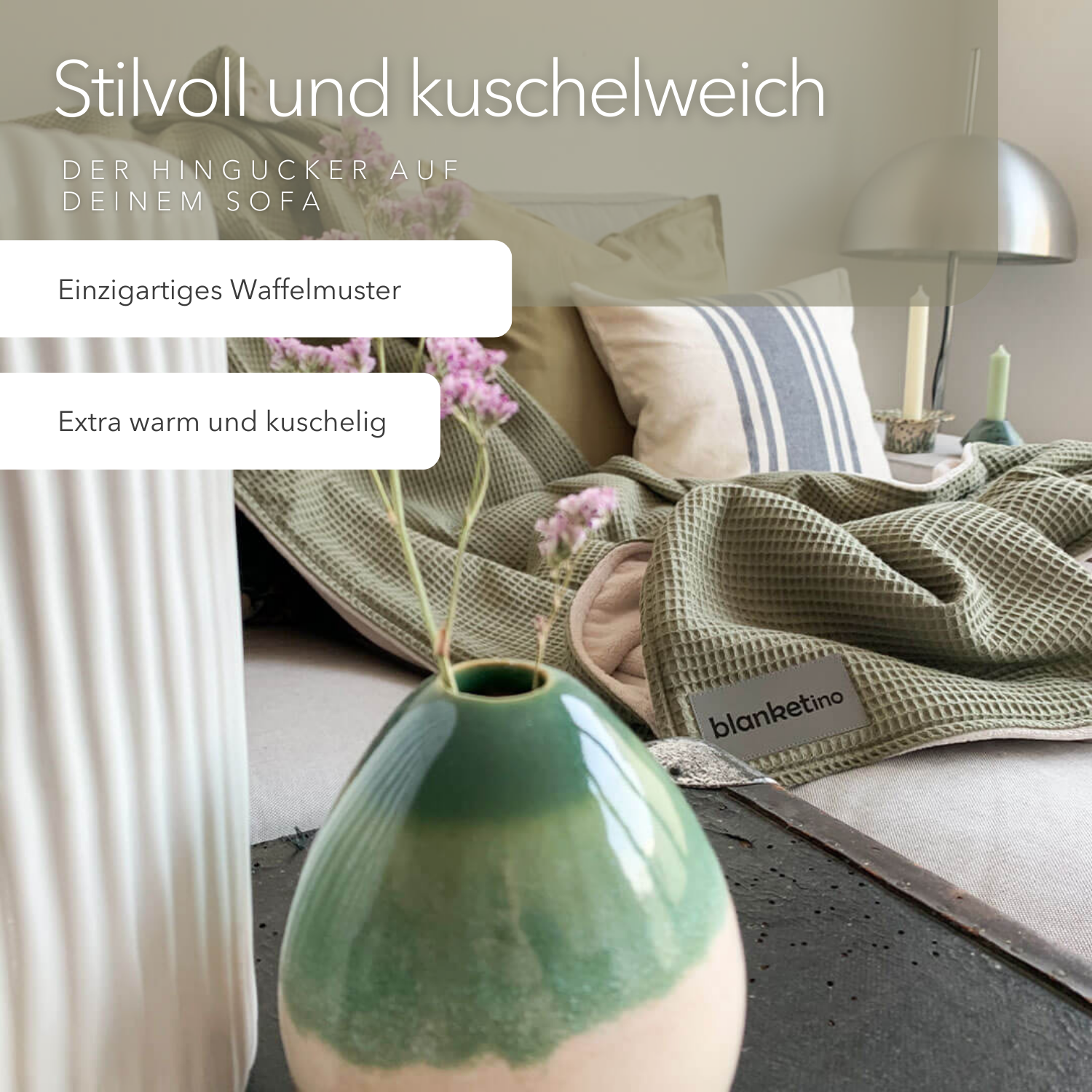 Kuscheldecke "Vollkommen" Oliv · Sandweiß