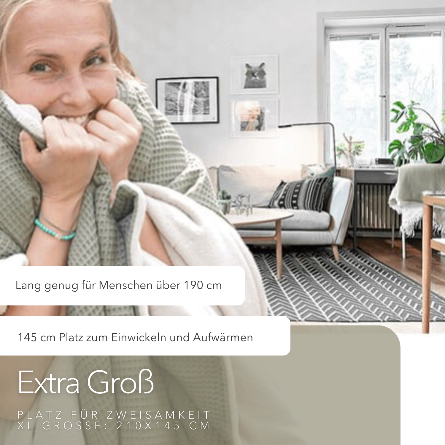 Kuscheldecke "Vollkommen" Oliv · Sandweiß