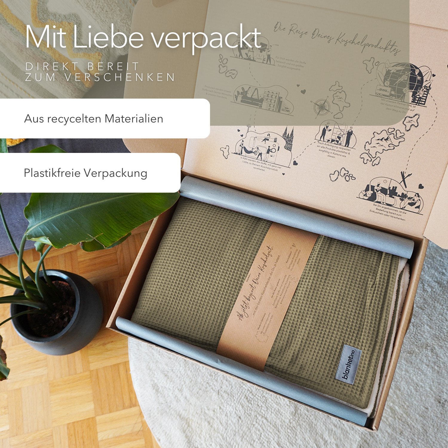 Kuscheldecke "Vollkommen" Oliv · Sandweiß