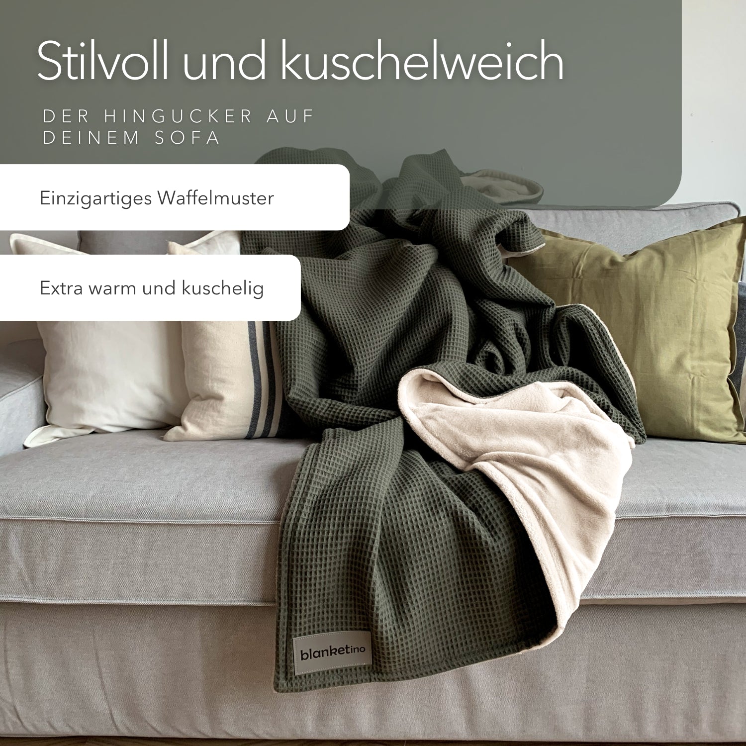 Kuscheldecke "Vollkommen" Waldgrün · Sandweiß