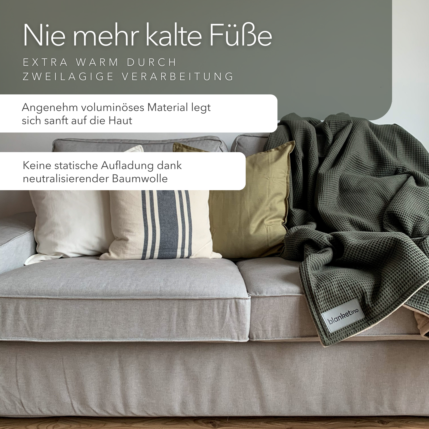 Kuscheldecke "Vollkommen" Waldgrün · Sandweiß