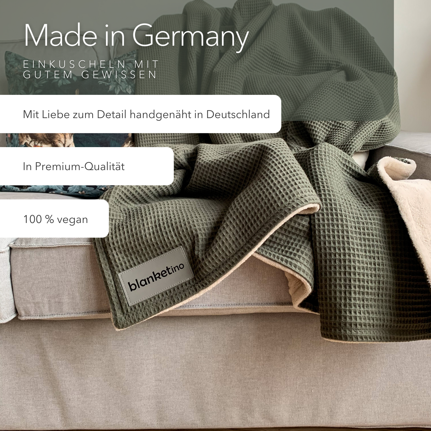 Kuscheldecke "Vollkommen" Waldgrün · Sandweiß