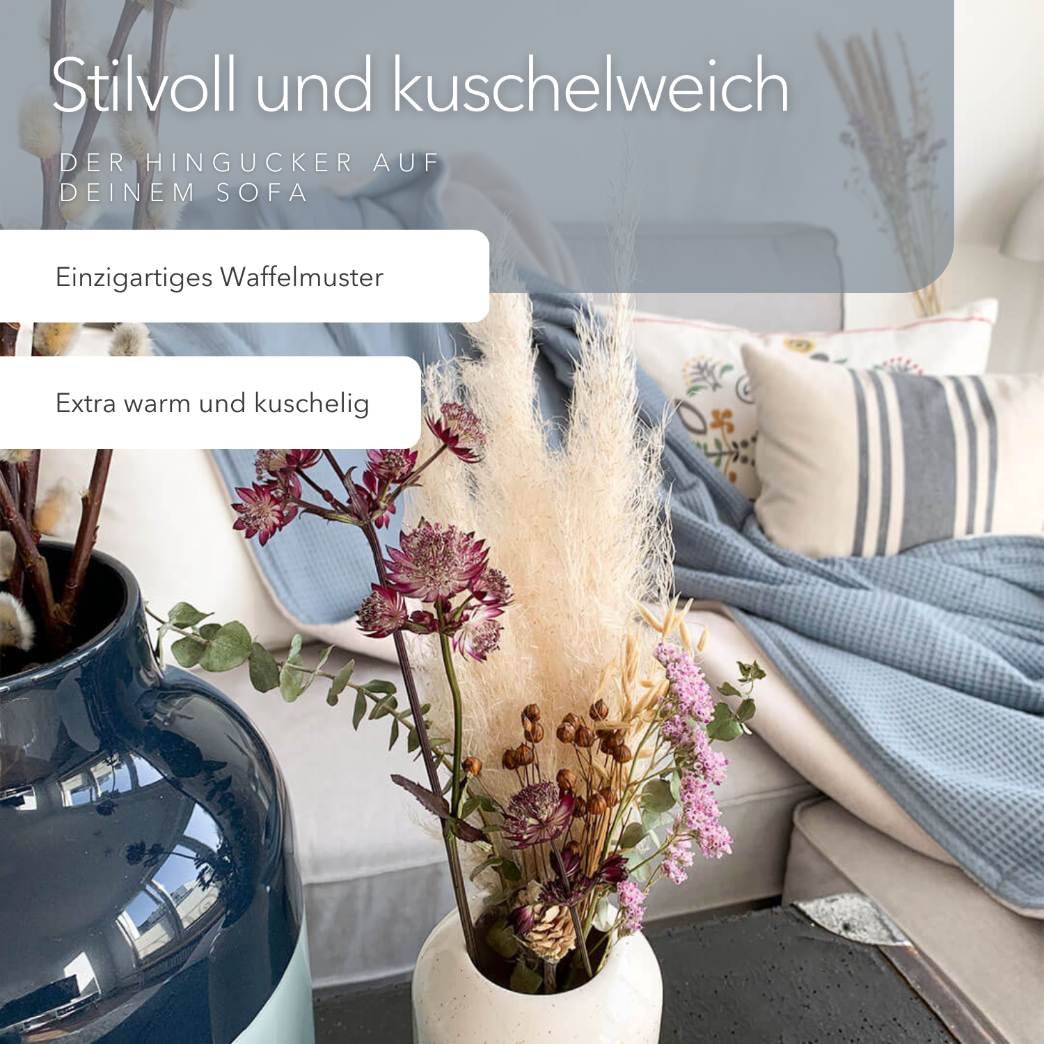 Kuscheldecke "Vollkommen" Wolkenblau · Sandweiß