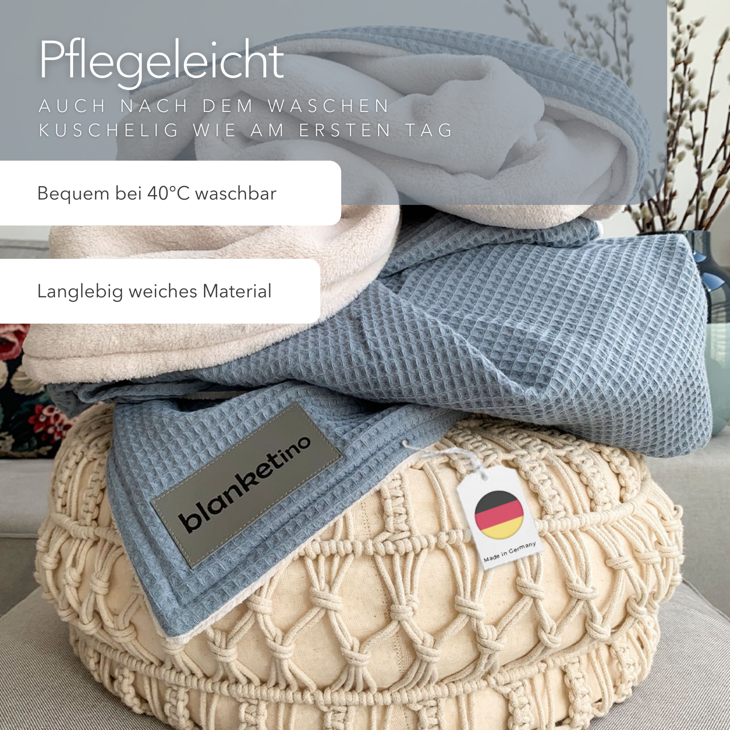 Kuscheldecke "Vollkommen" Wolkenblau · Sandweiß