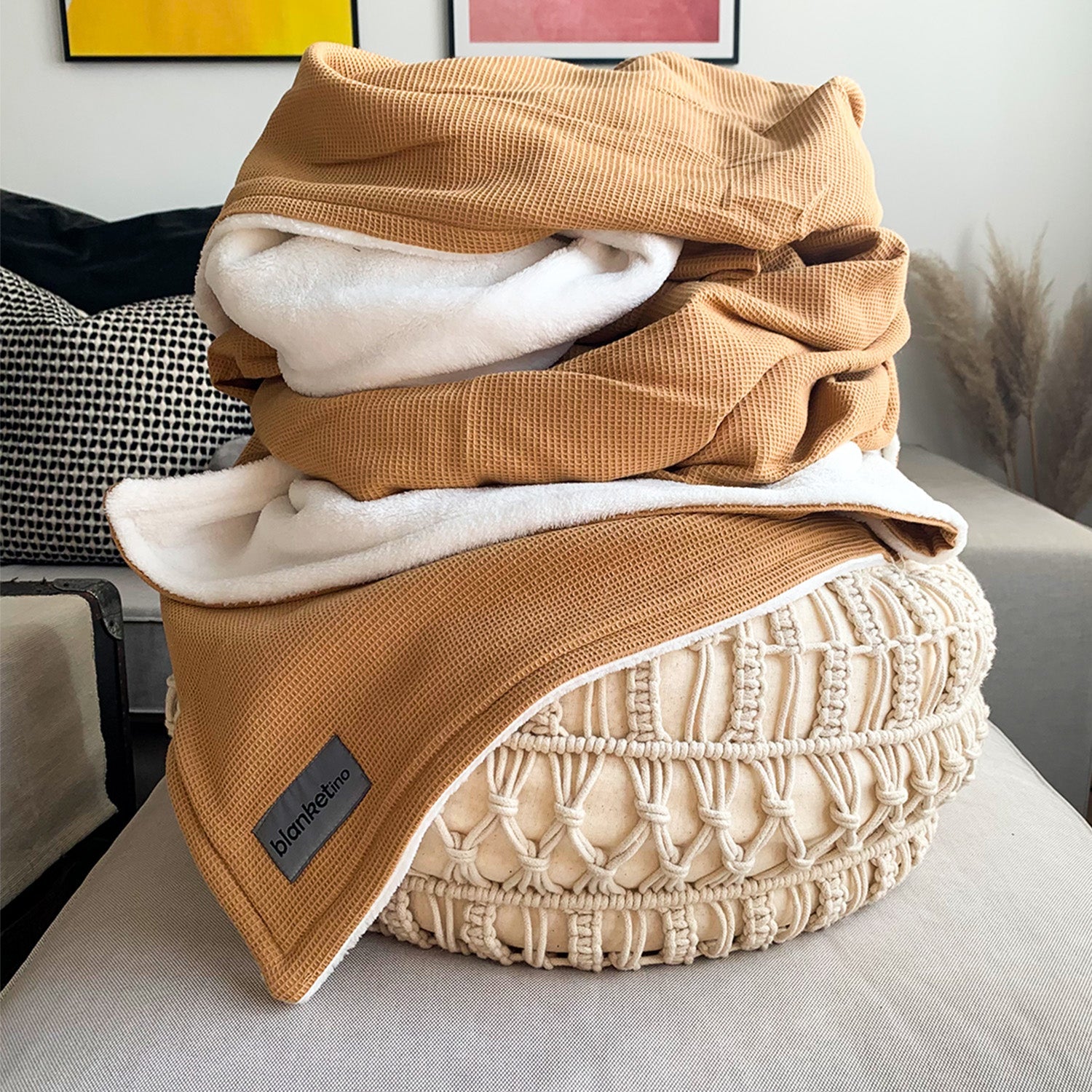 Kuscheldecke • Mini Waffel • 145 x 210 cm • Kamel • Sandweiß