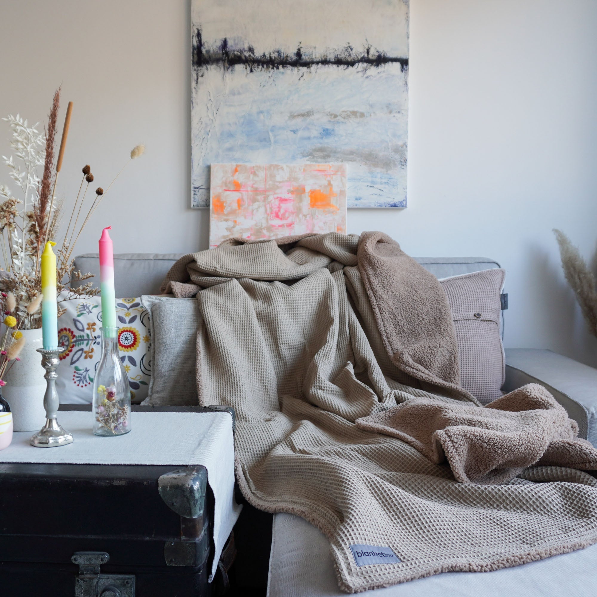 Kuscheldecke mit Teddy-Fleece • Latte Macchiato • Beige • 145 x 210 cm
