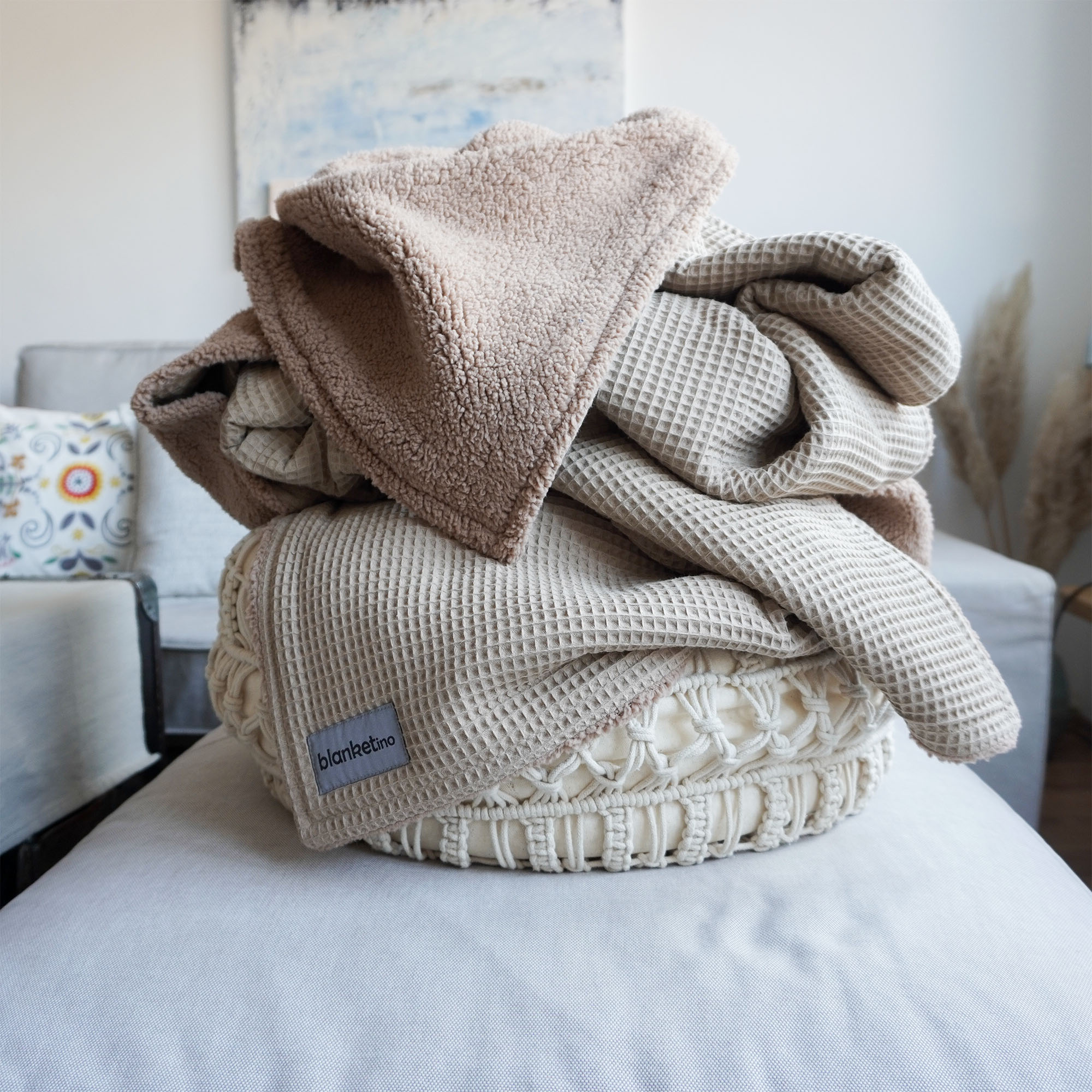 Kuscheldecke mit Teddy-Fleece • Latte Macchiato • Beige • 145 x 210 cm