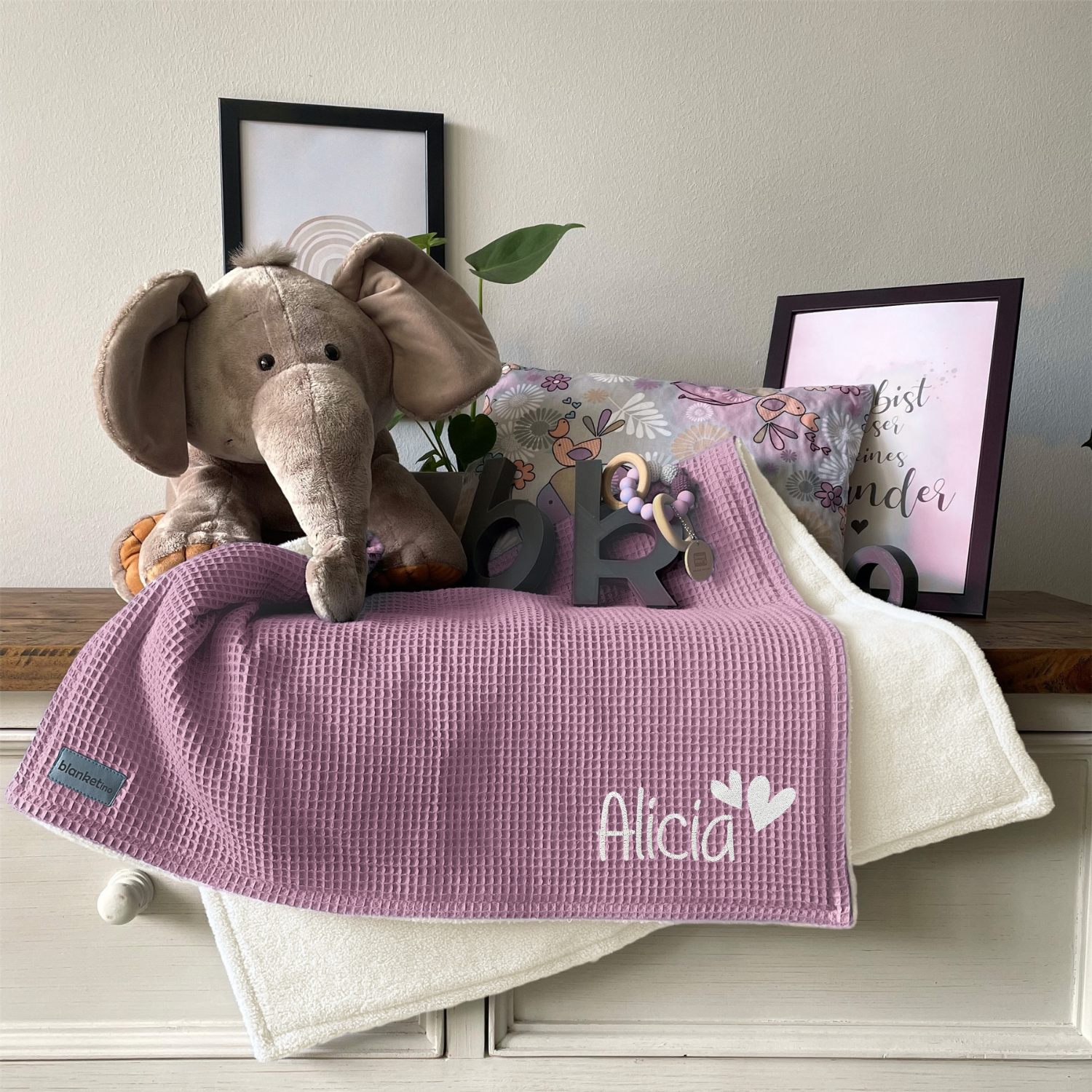 Babydecke mit Namen - 70 x 100 cm • Altrosa