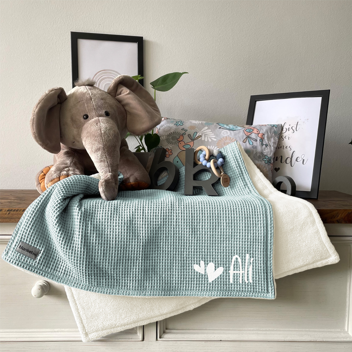 Babydecke mit Namen - 70 x 100 cm • Mint