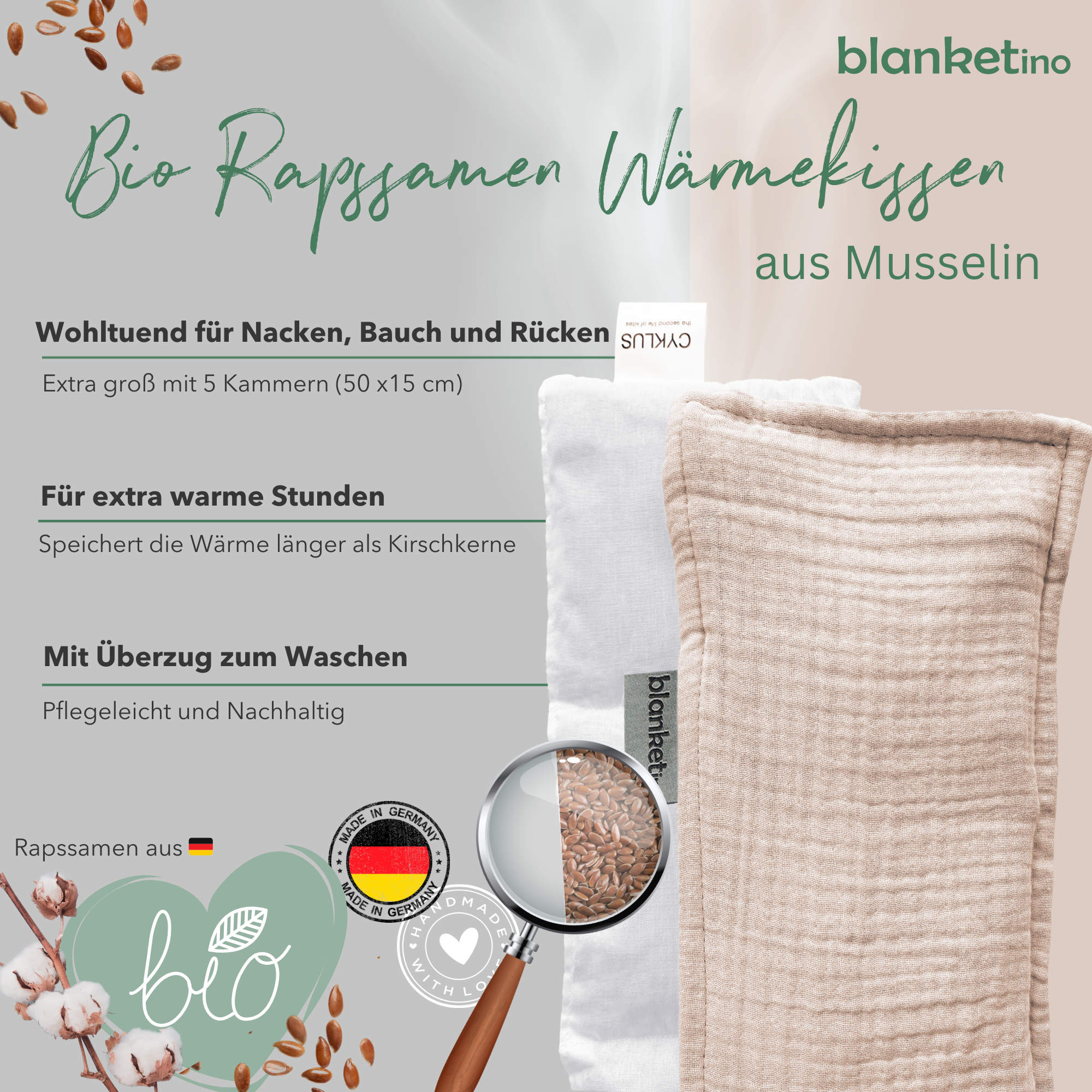 Bio Wärmekissen mit Rapssamen