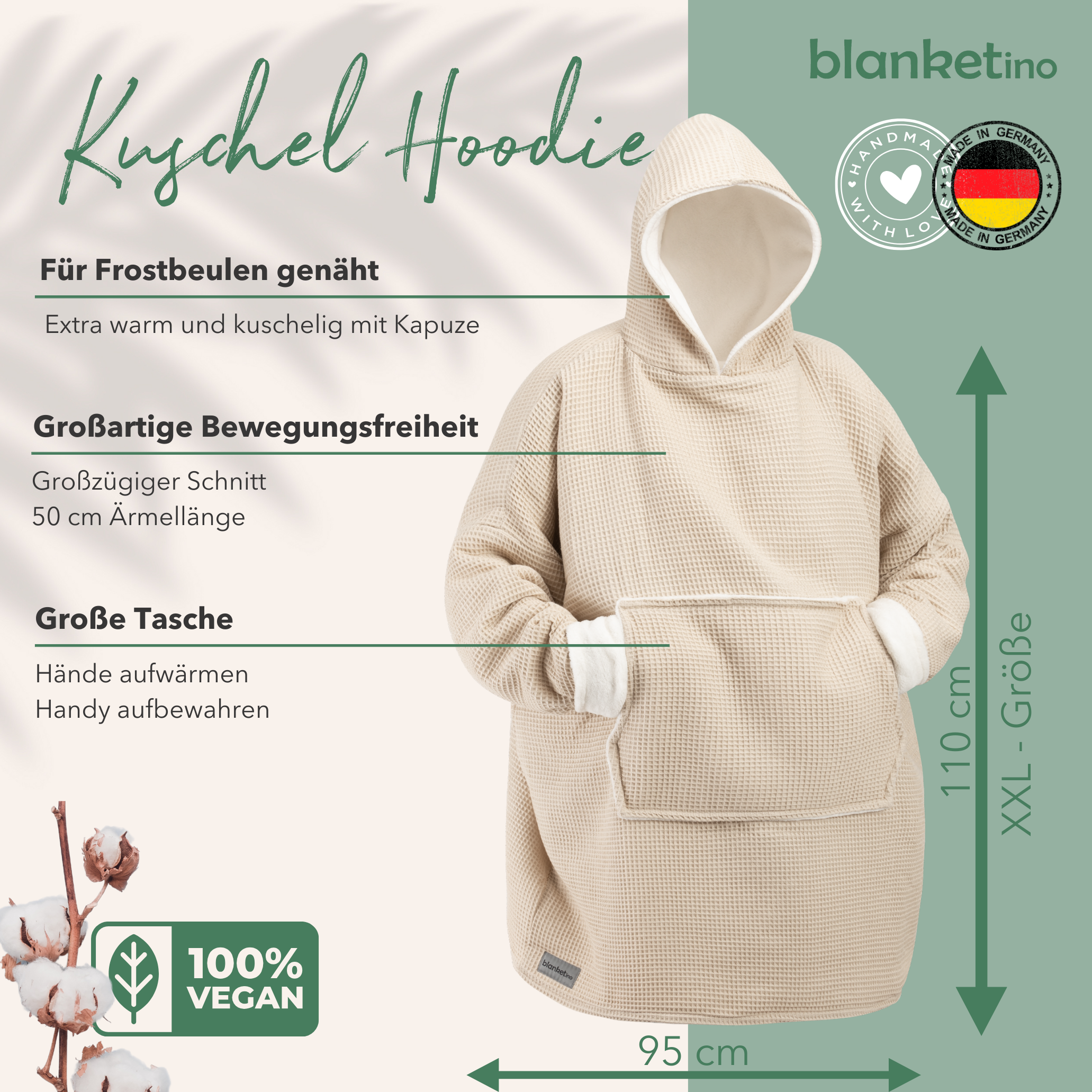 Kuschel-Hoodie mit Kapuze • Creme • Sandweiß