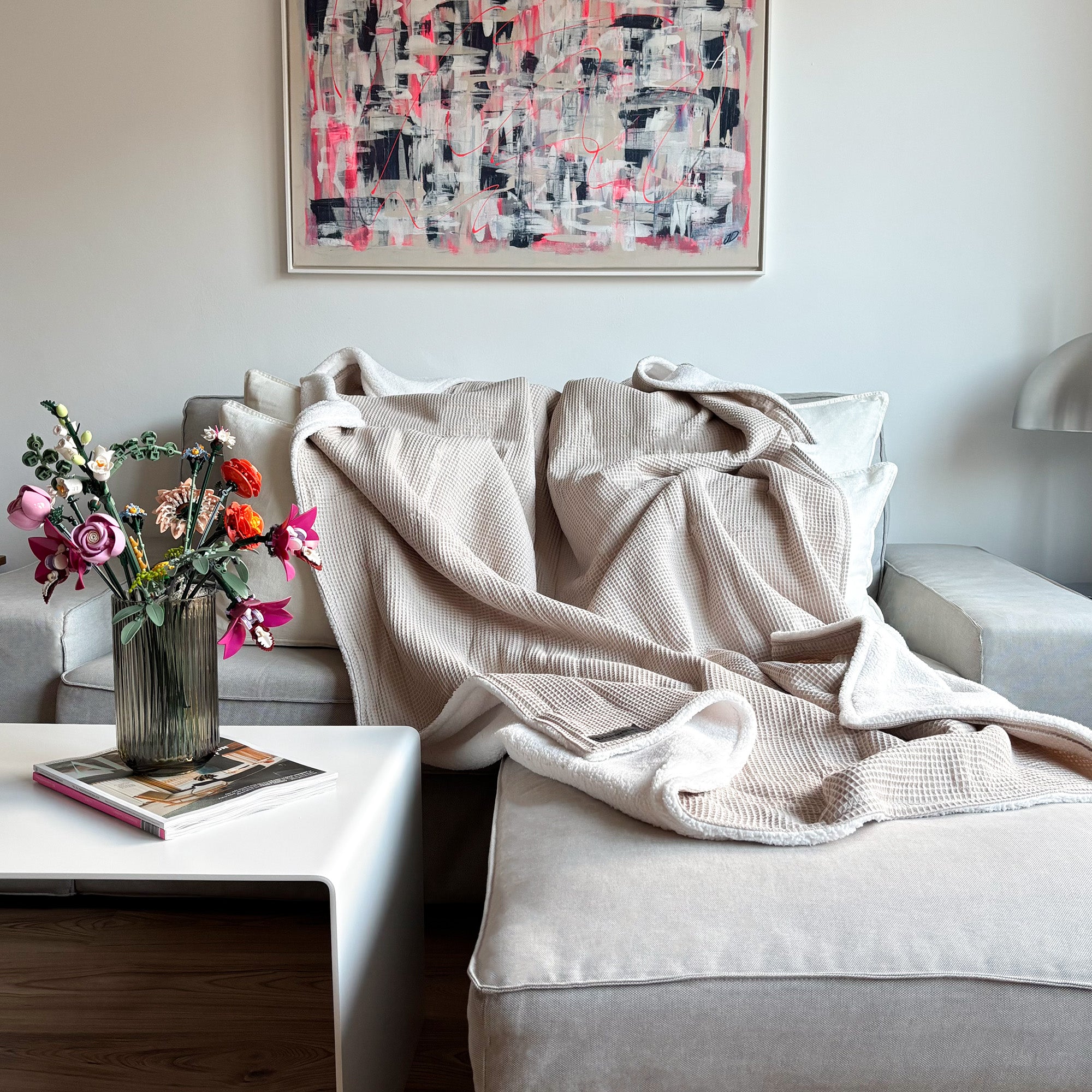 Kuscheldecke mit Teddy-Fleece · Creme · Sandweiß · 145 x 210 cm