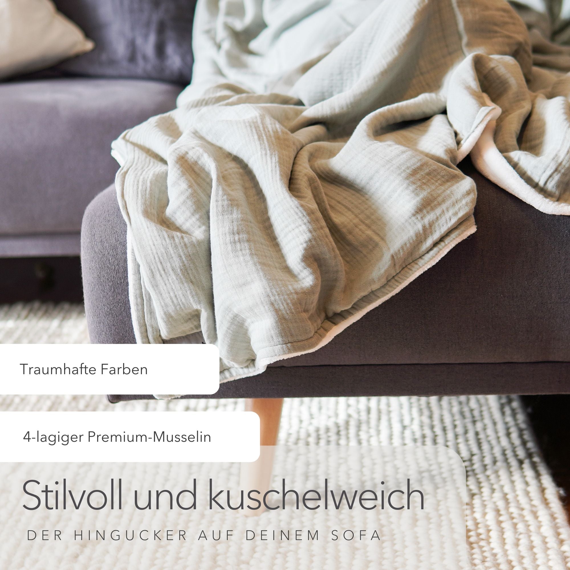 Kuscheldecke "Musselin" • Salbei • 145x210 cm