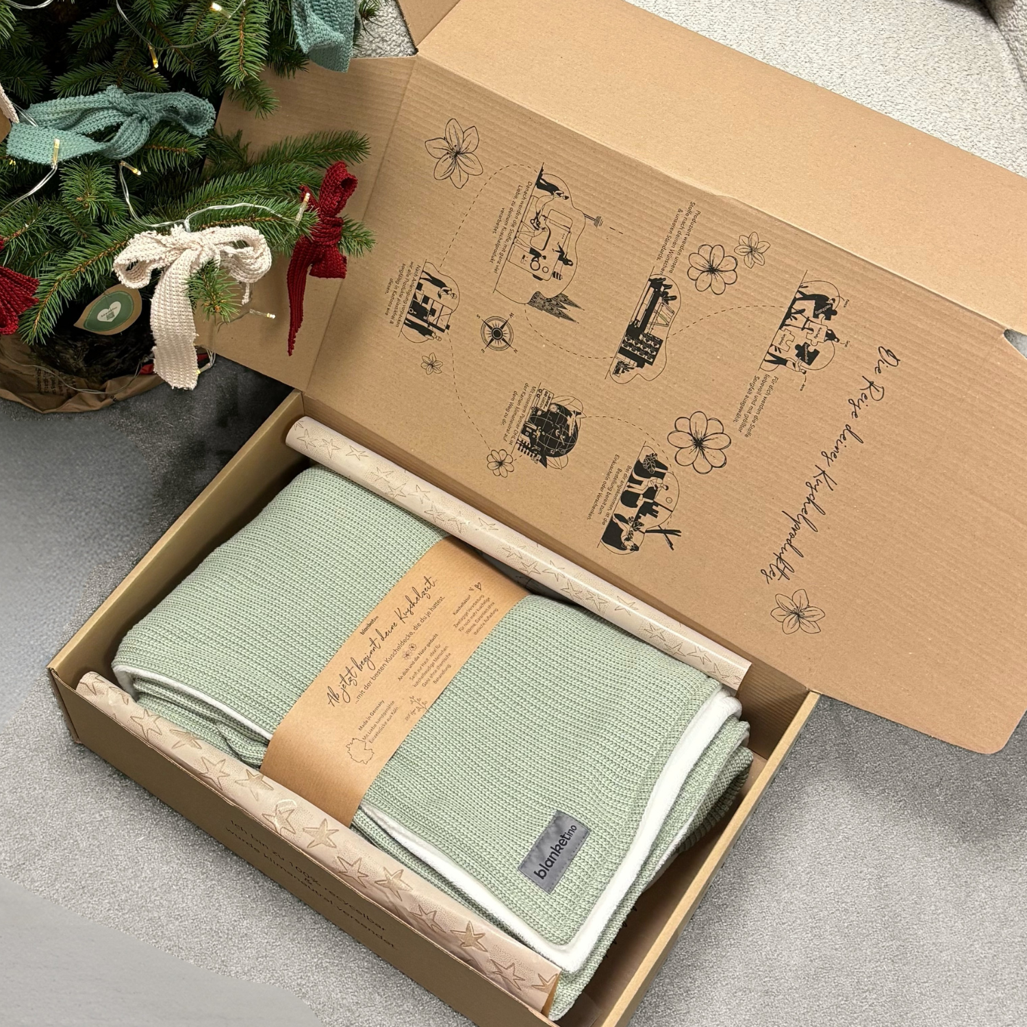 Kuscheldecke mit Baumwollstrick · Pistazie