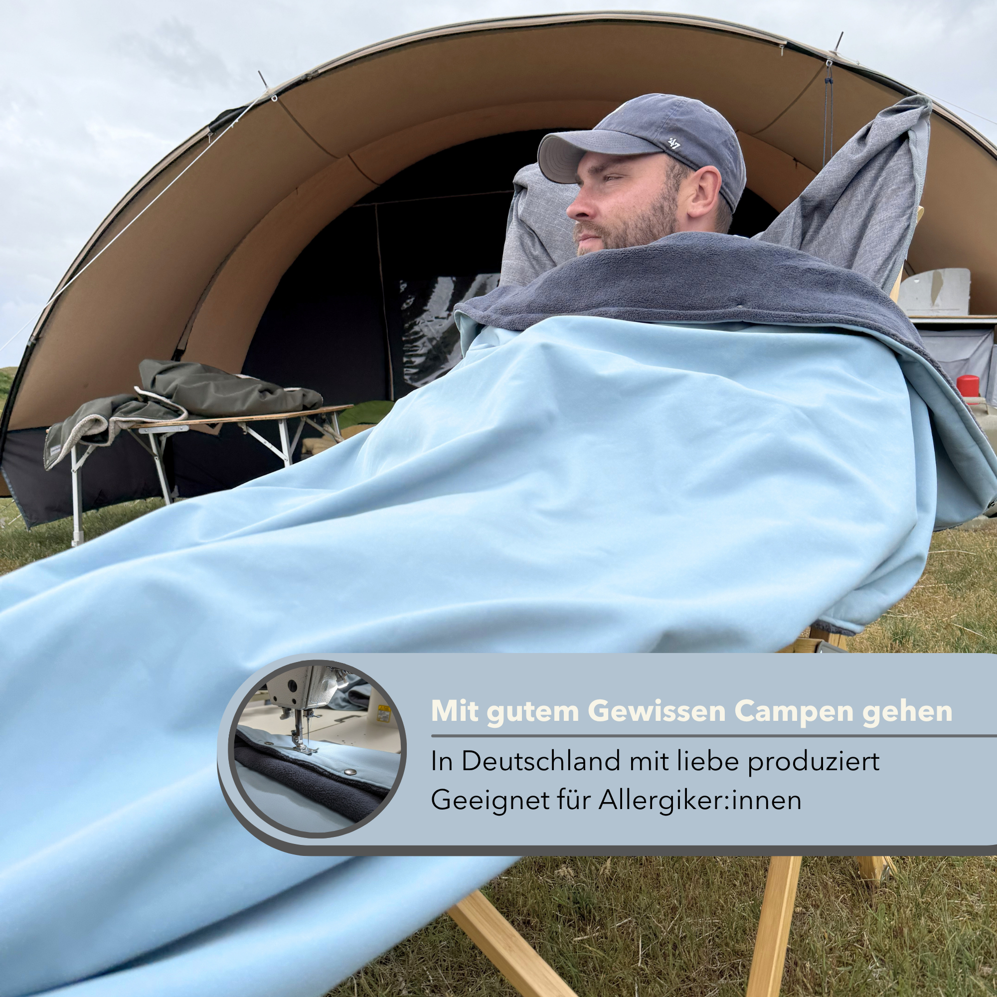 Campingdecke mit Knöpfen · Outdoor · 150x210 cm · Himmelblau