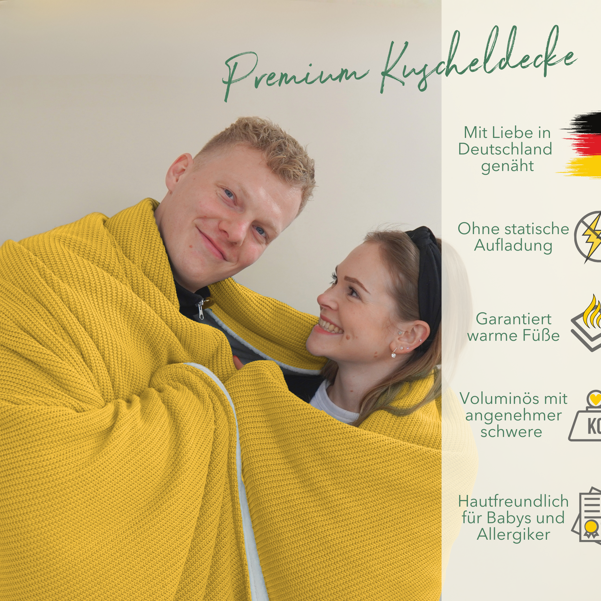 Kuscheldecke mit Baumwollstrick • Senfgelb