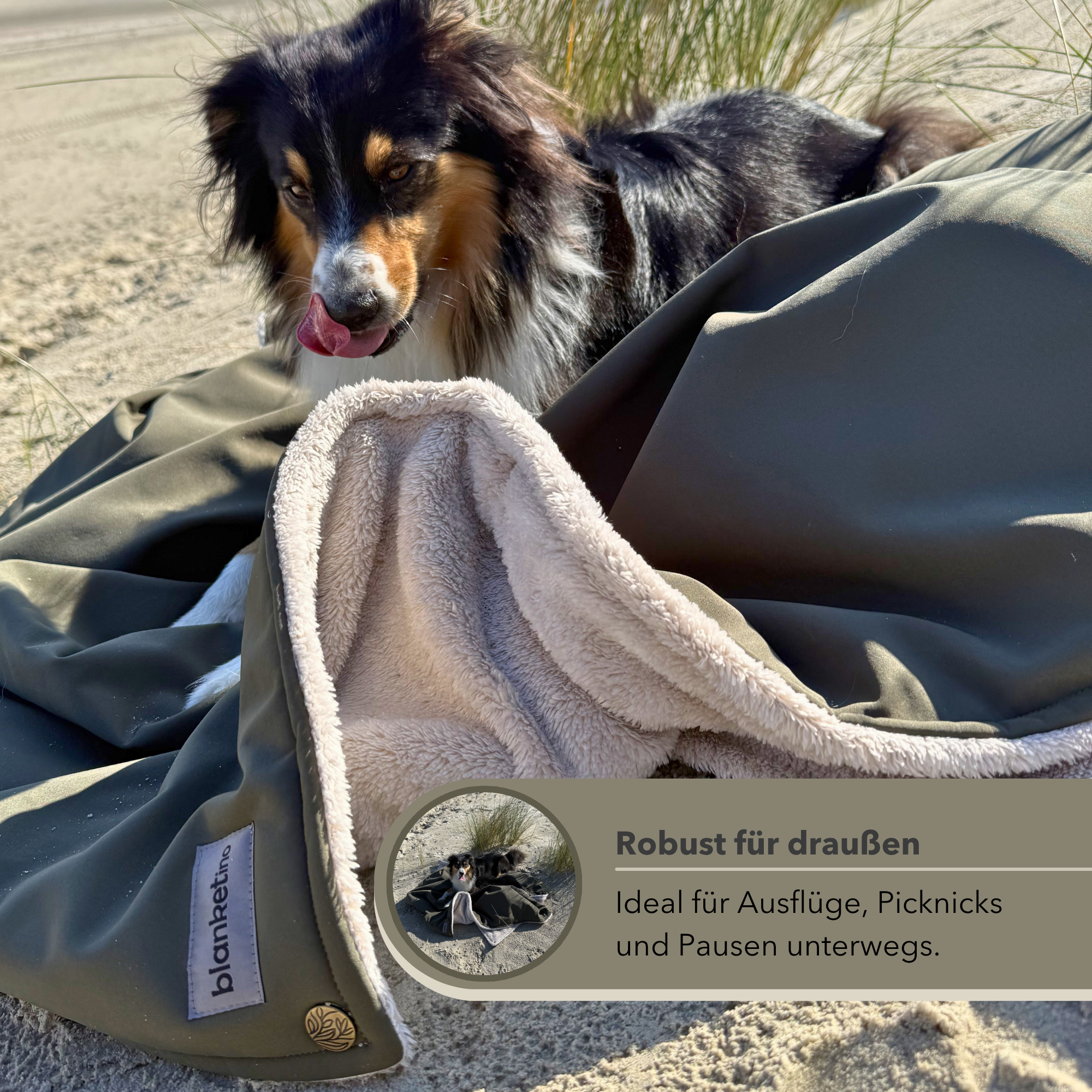 Campingdecke mit Knöpfen · Outdoor · 150x210 cm · Kakhi