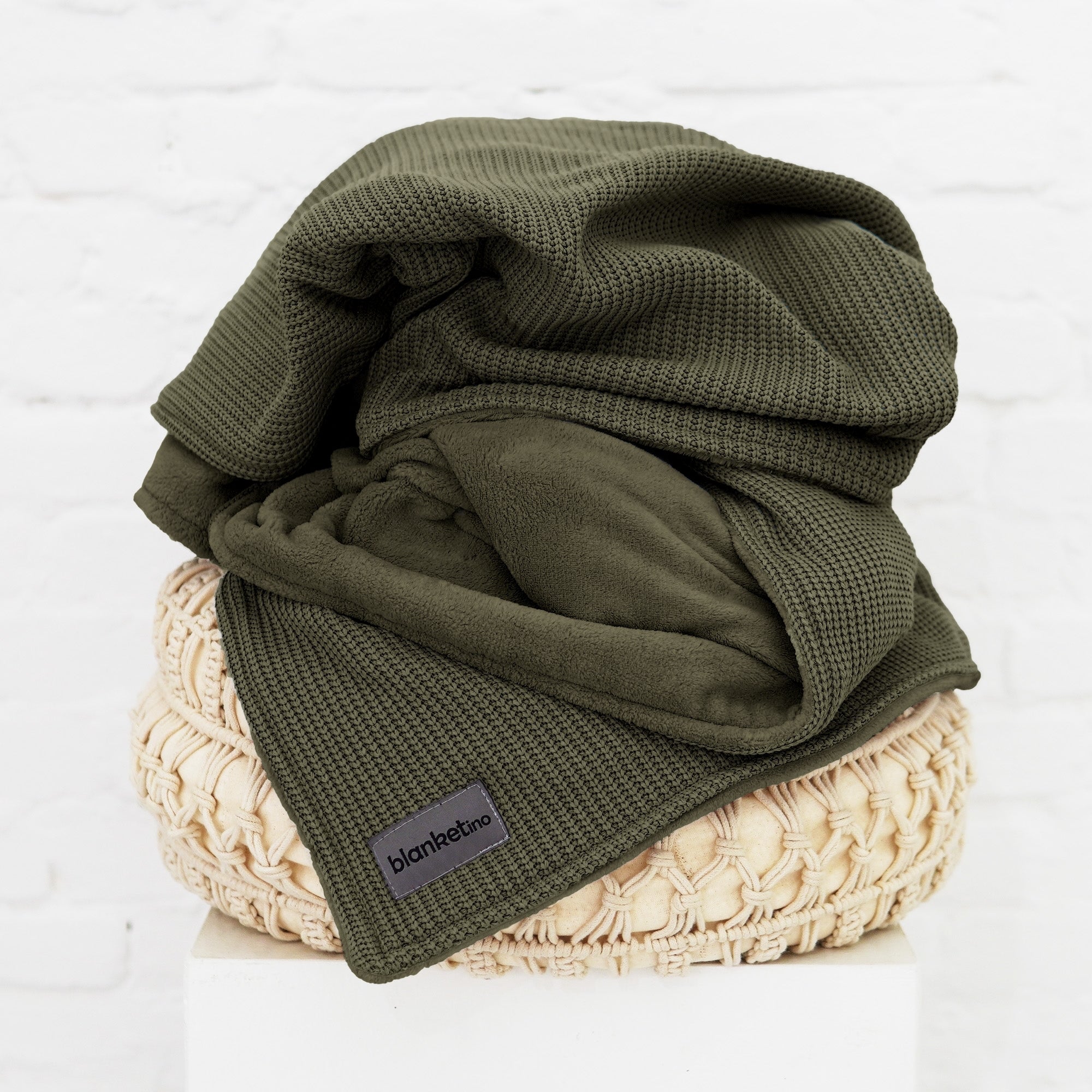 Kuscheldecke mit Baumwollstrick • Dunkelgrün