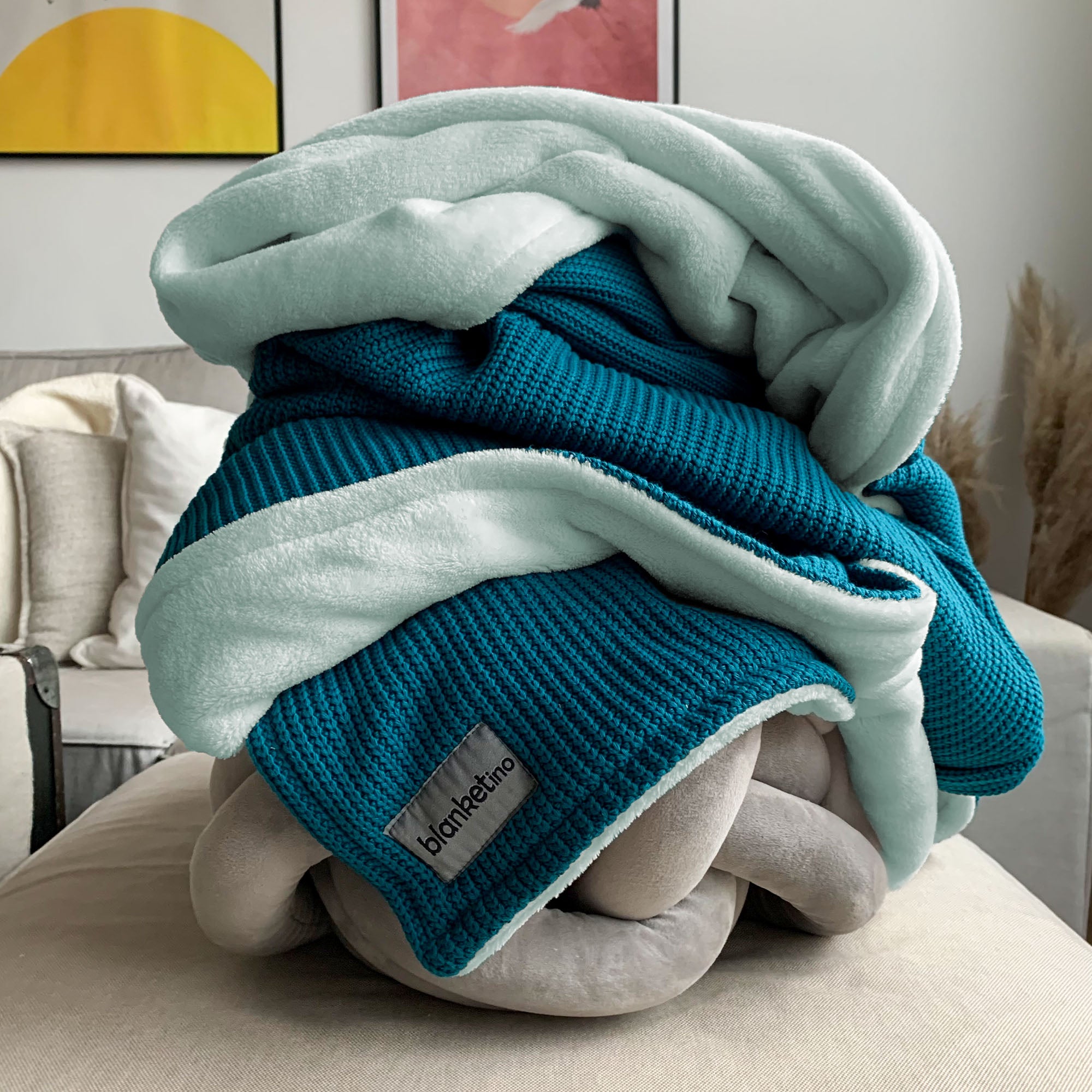 Kuscheldecke • Strick • Petrol/Mint