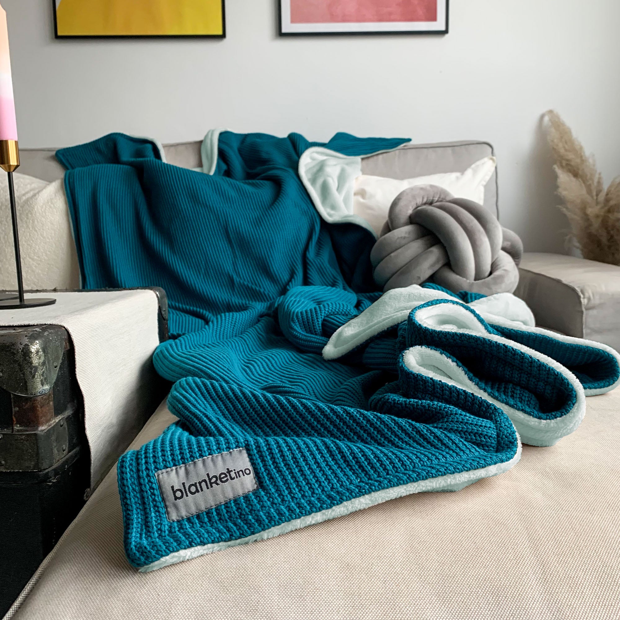 Kuscheldecke • Strick • Petrol/Mint
