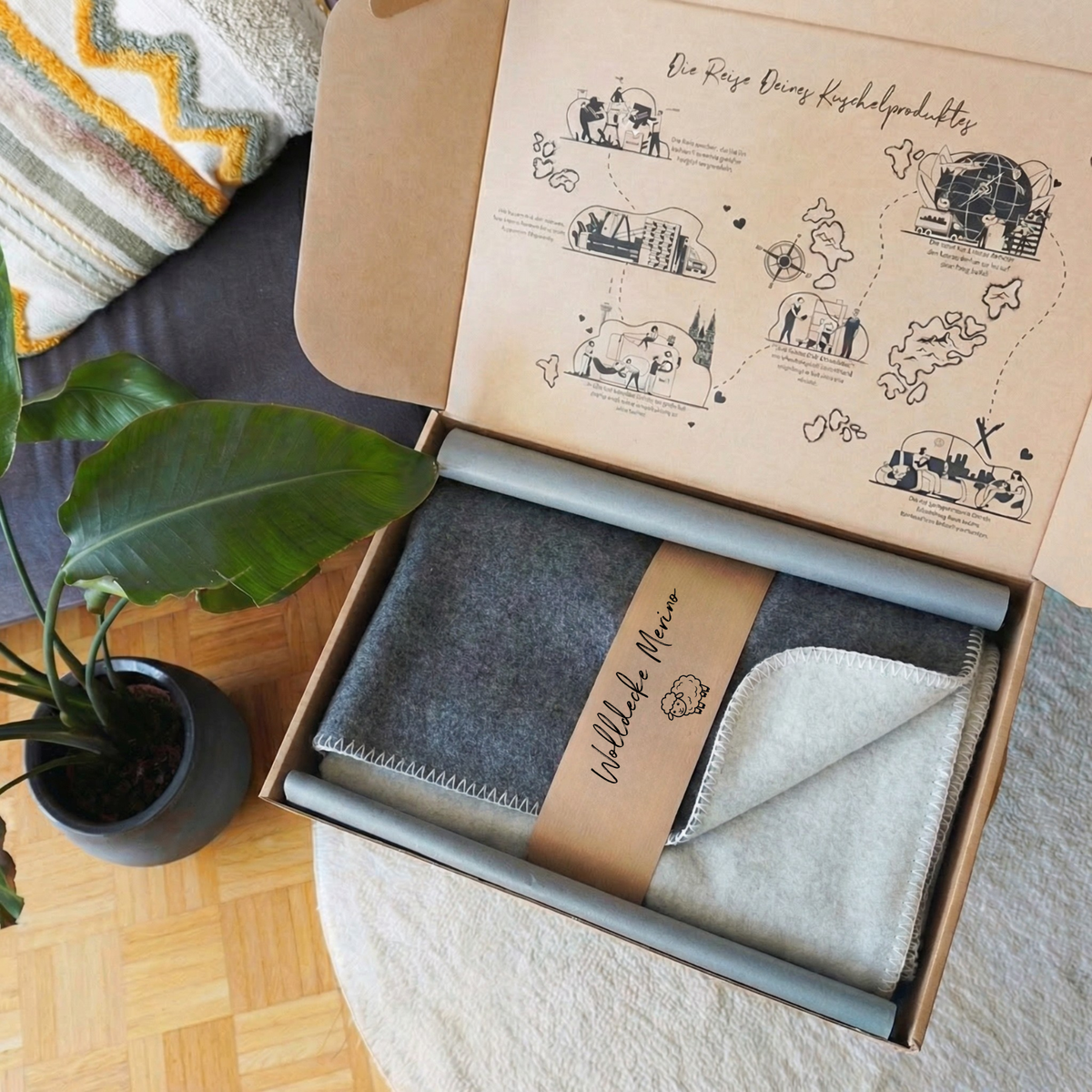 Grau Merino-Kuscheldecke, 150x210 cm, plastikfrei verpackt, weiche Wolldecke von blanketino.de