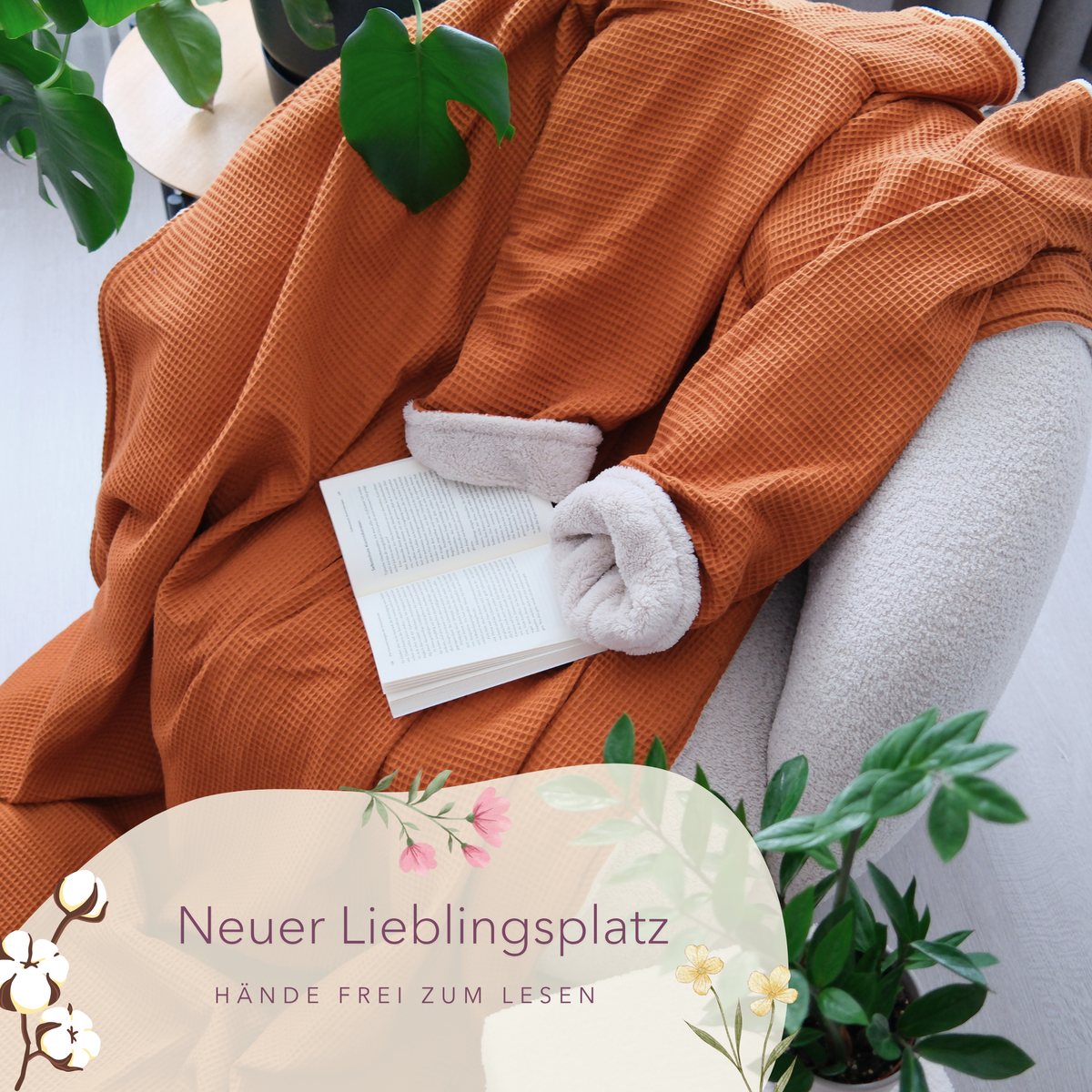 Kuscheldecke mit Ärmeln · Vollkommen · Cognac · Beige