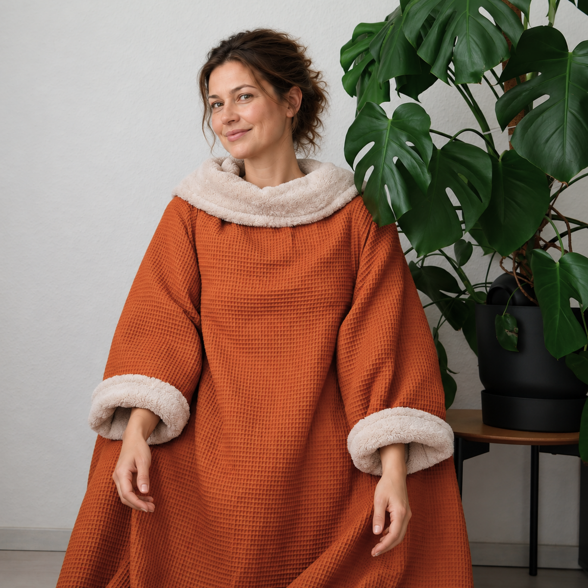 Kuscheldecke mit Ärmeln · Vollkommen · Cognac · Beige