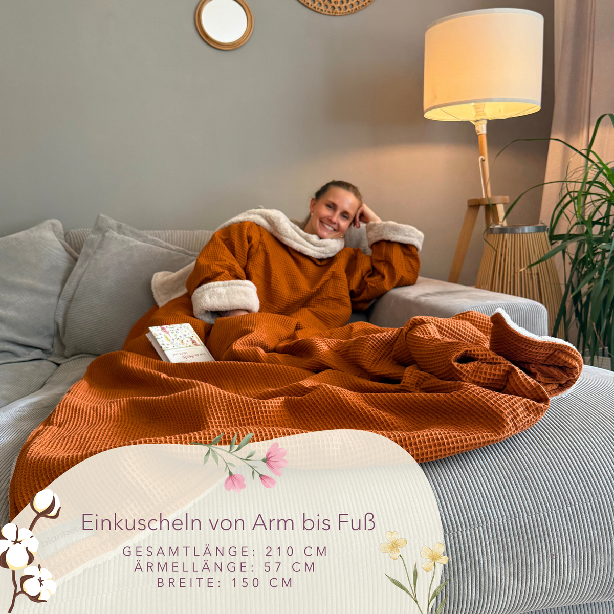 Kuscheldecke mit Ärmeln · Vollkommen · Cognac · Beige