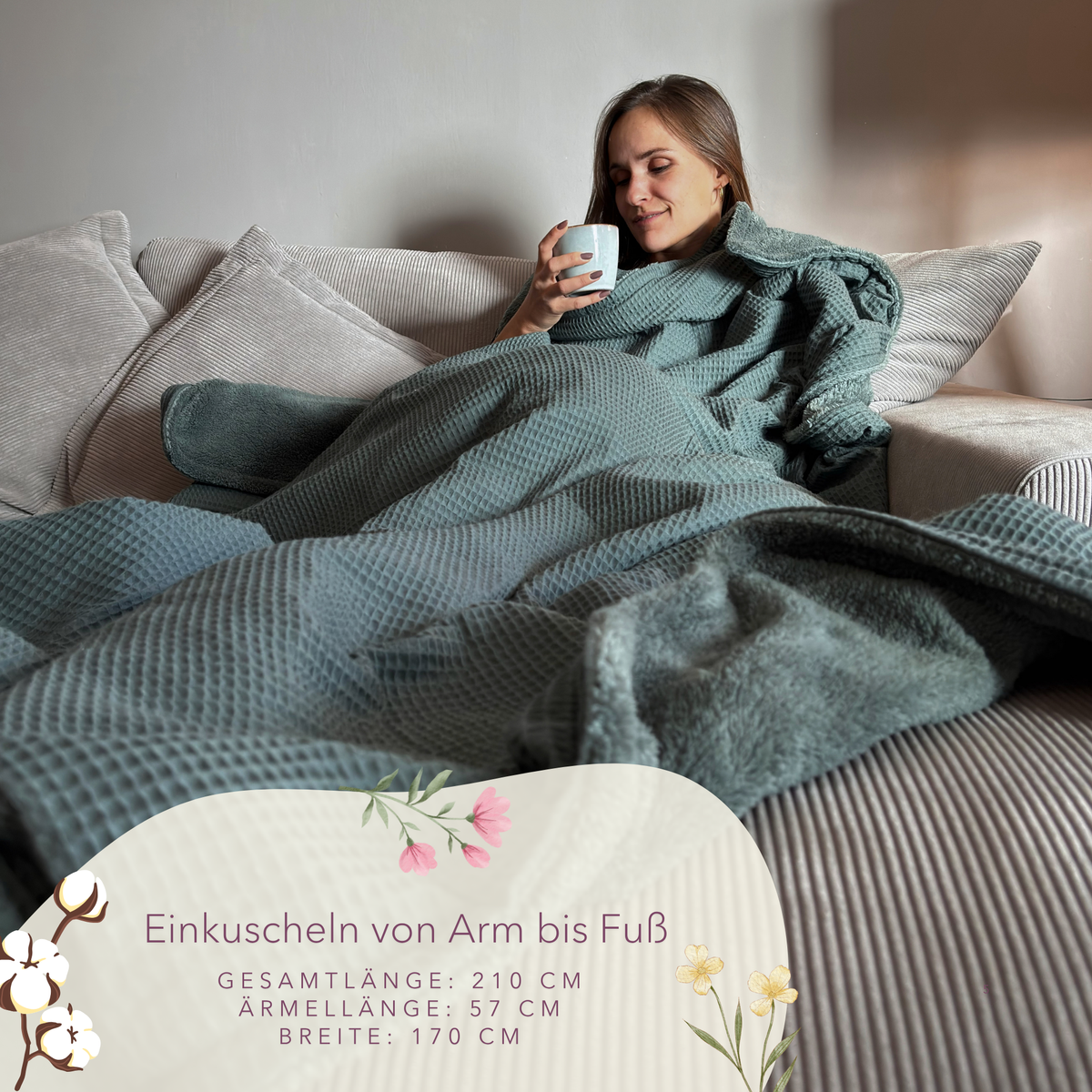 Kuscheldecke mit Ärmeln · Vollkommen · Eukalyptusgrün