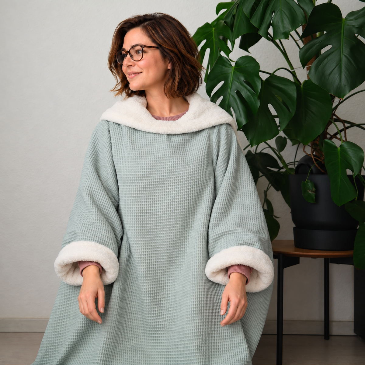 Kuscheldecke mit Ärmeln · Vollkommen · Mint · Sandweiß