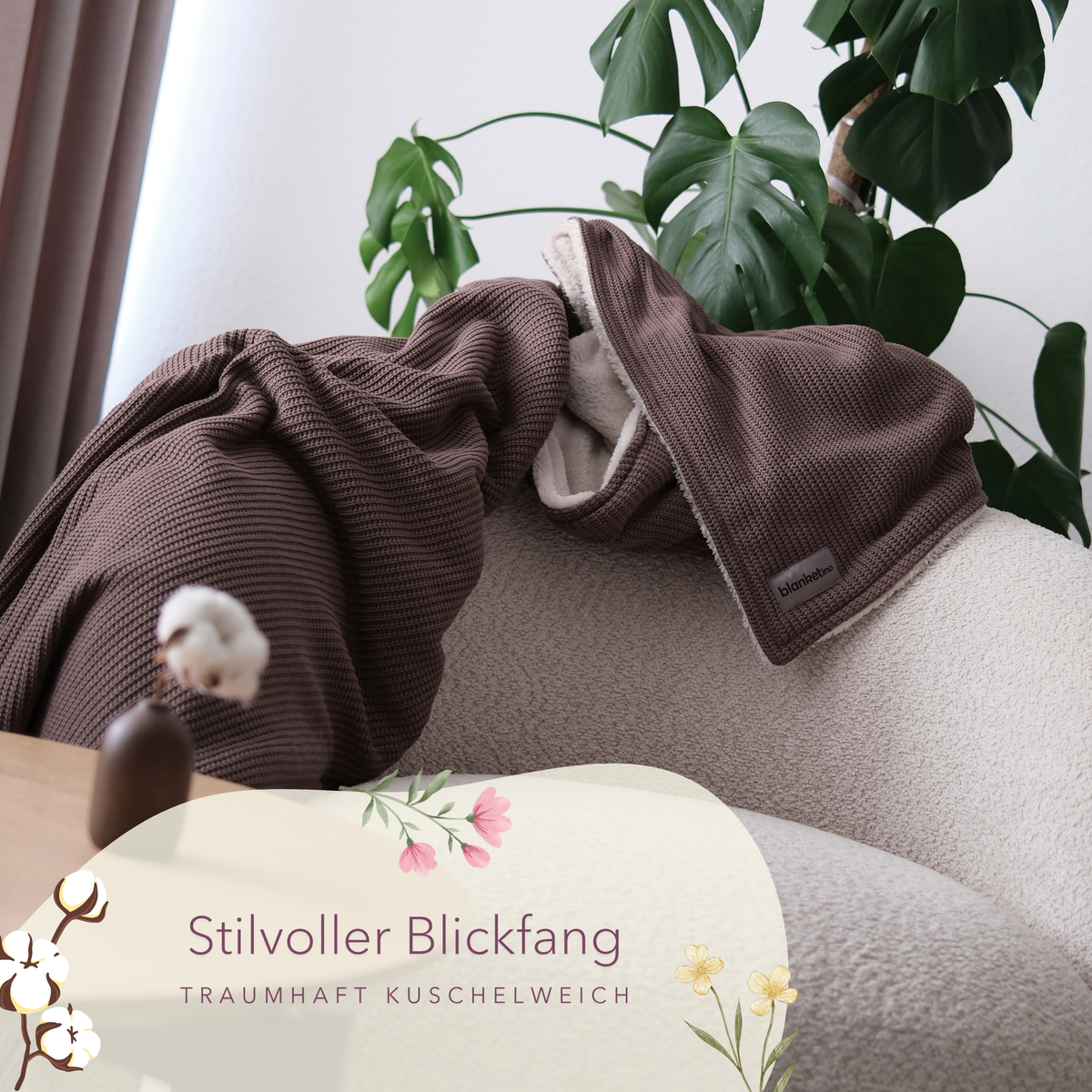 Kuscheldecke mit Baumwollstrick · Espresso Braun