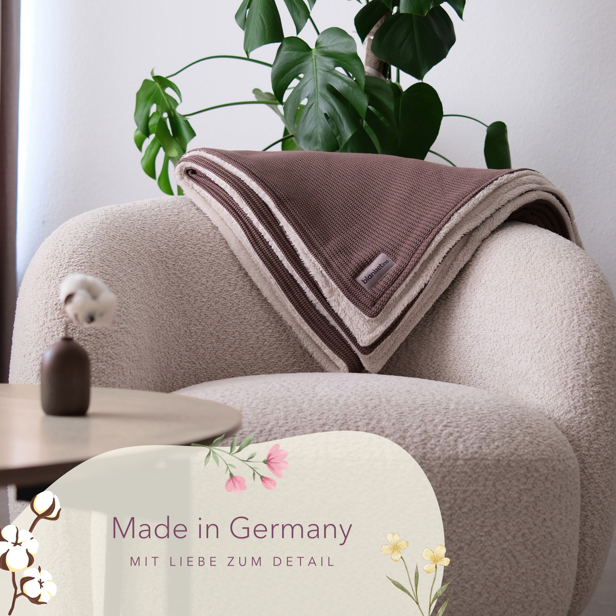 Kuscheldecke mit Baumwollstrick · Espresso Braun