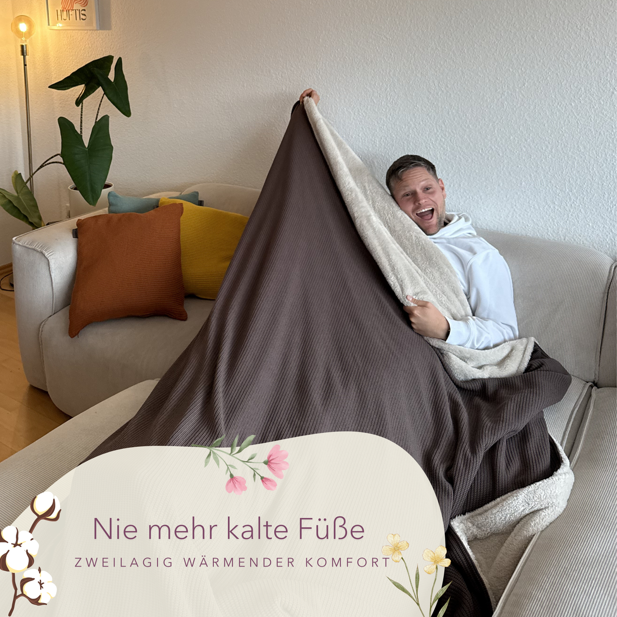 Kuscheldecke mit Baumwollstrick · Espresso Braun