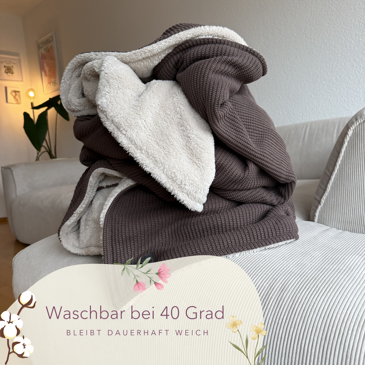 Kuscheldecke mit Baumwollstrick · Espresso Braun