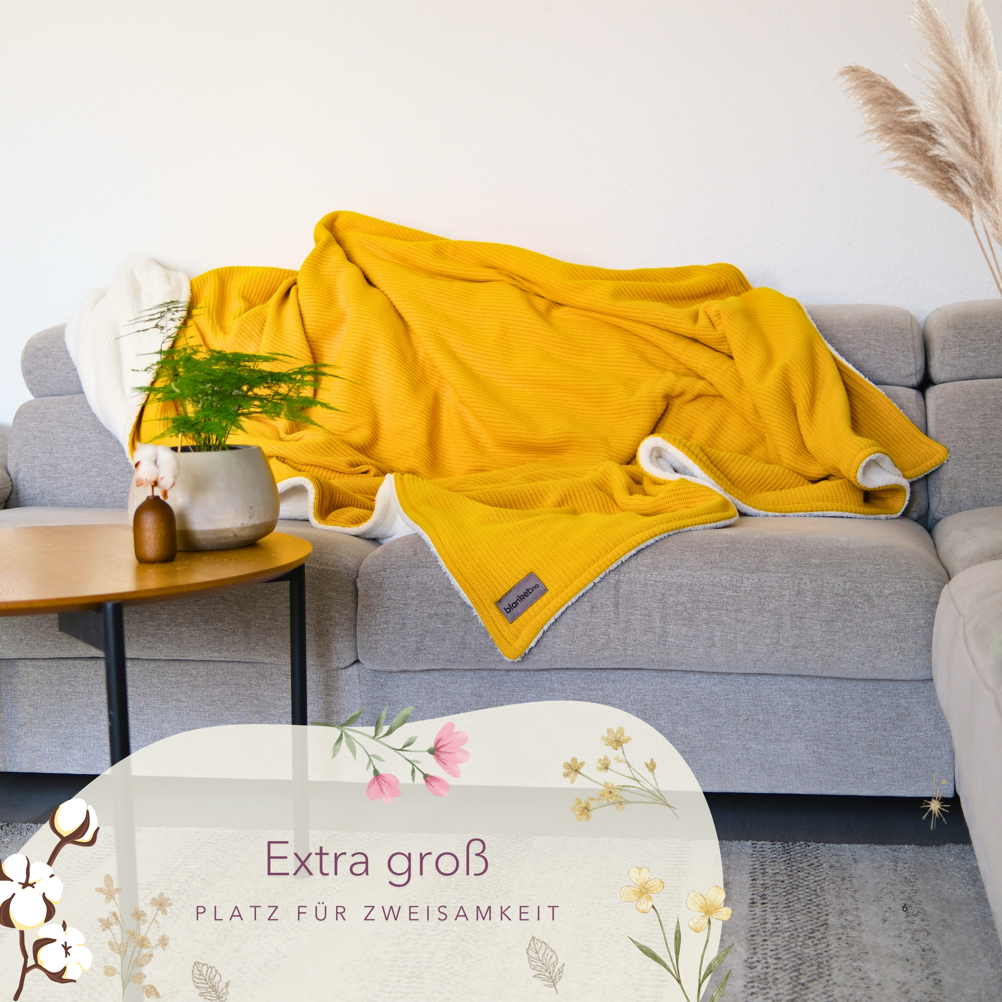 Kuscheldecke mit Baumwollstrick · Sonnengelb