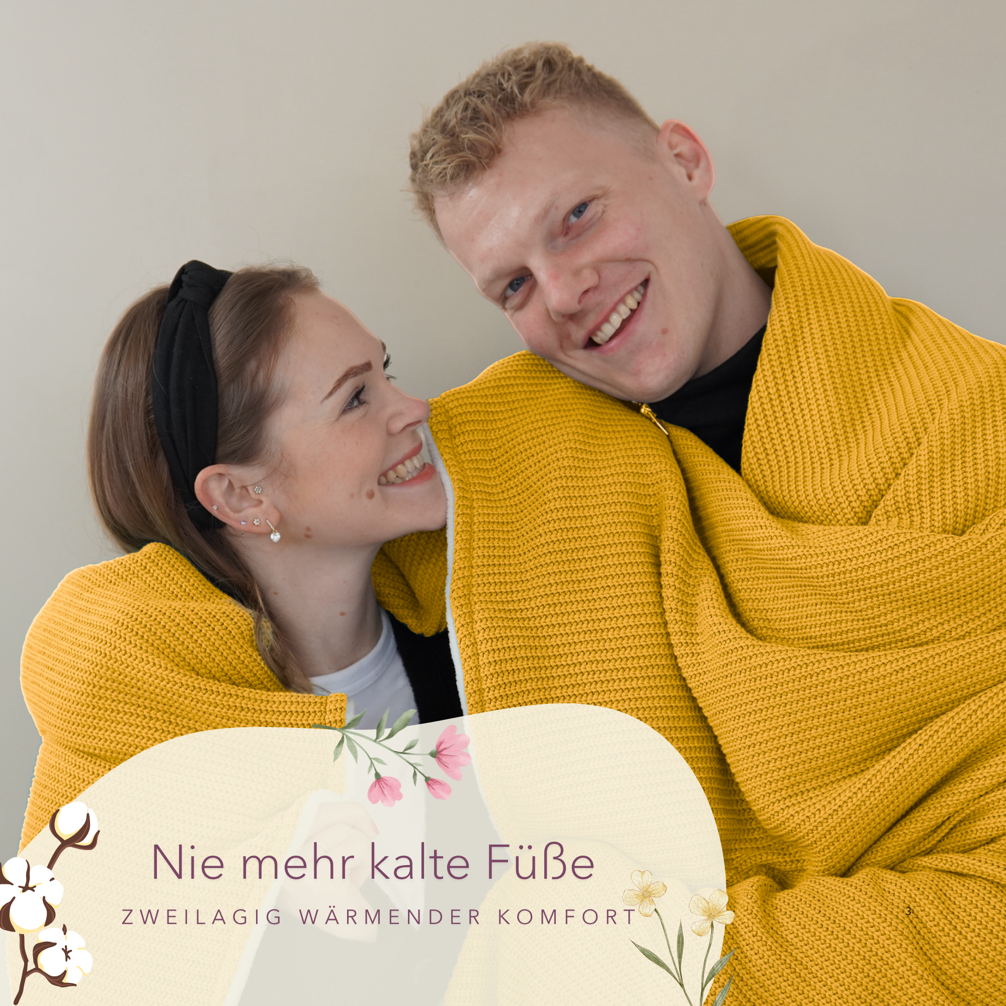 Kuscheldecke mit Baumwollstrick · Sonnengelb