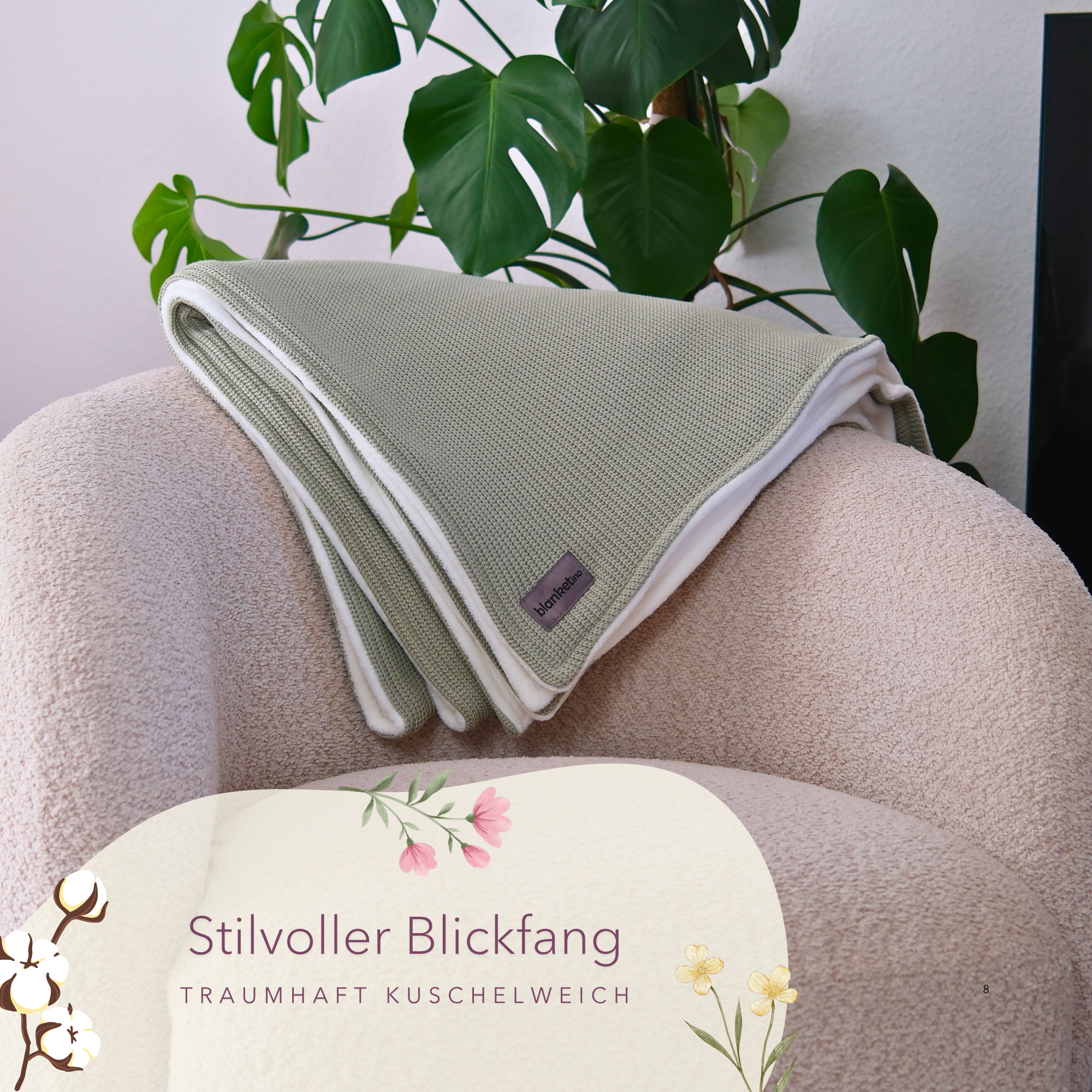 Kuscheldecke mit Baumwollstrick · Pistazie