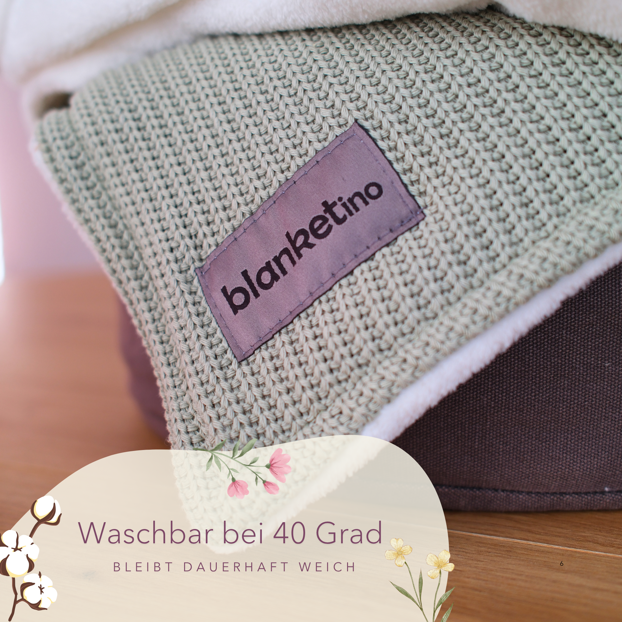 Kuscheldecke mit Baumwollstrick · Pistazie