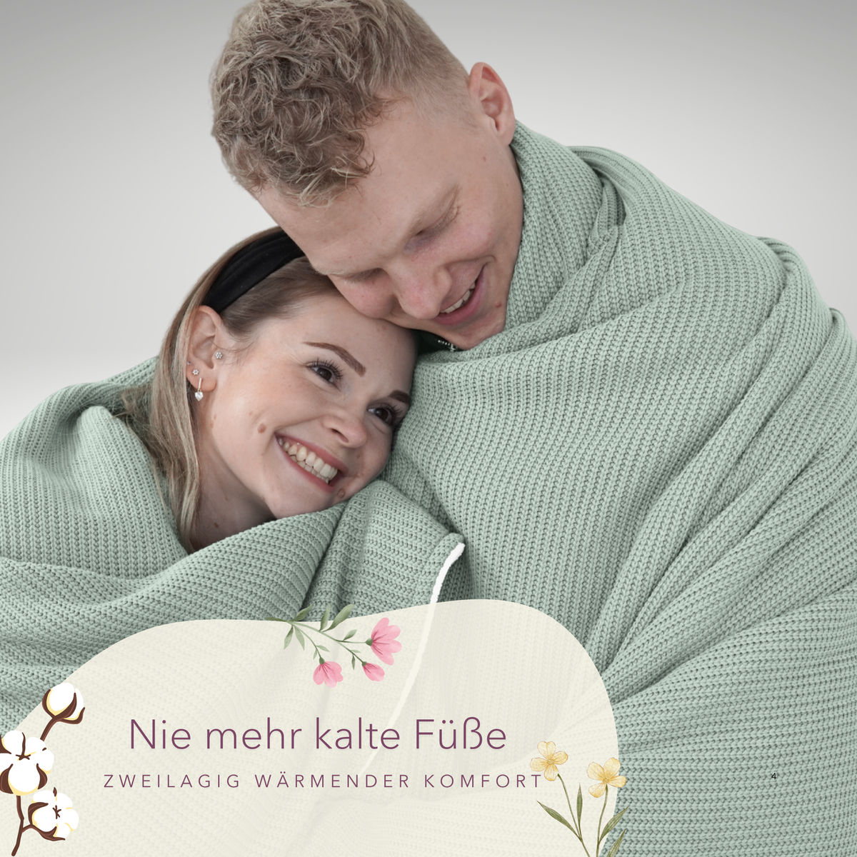 Kuscheldecke mit Baumwollstrick · Pistazie