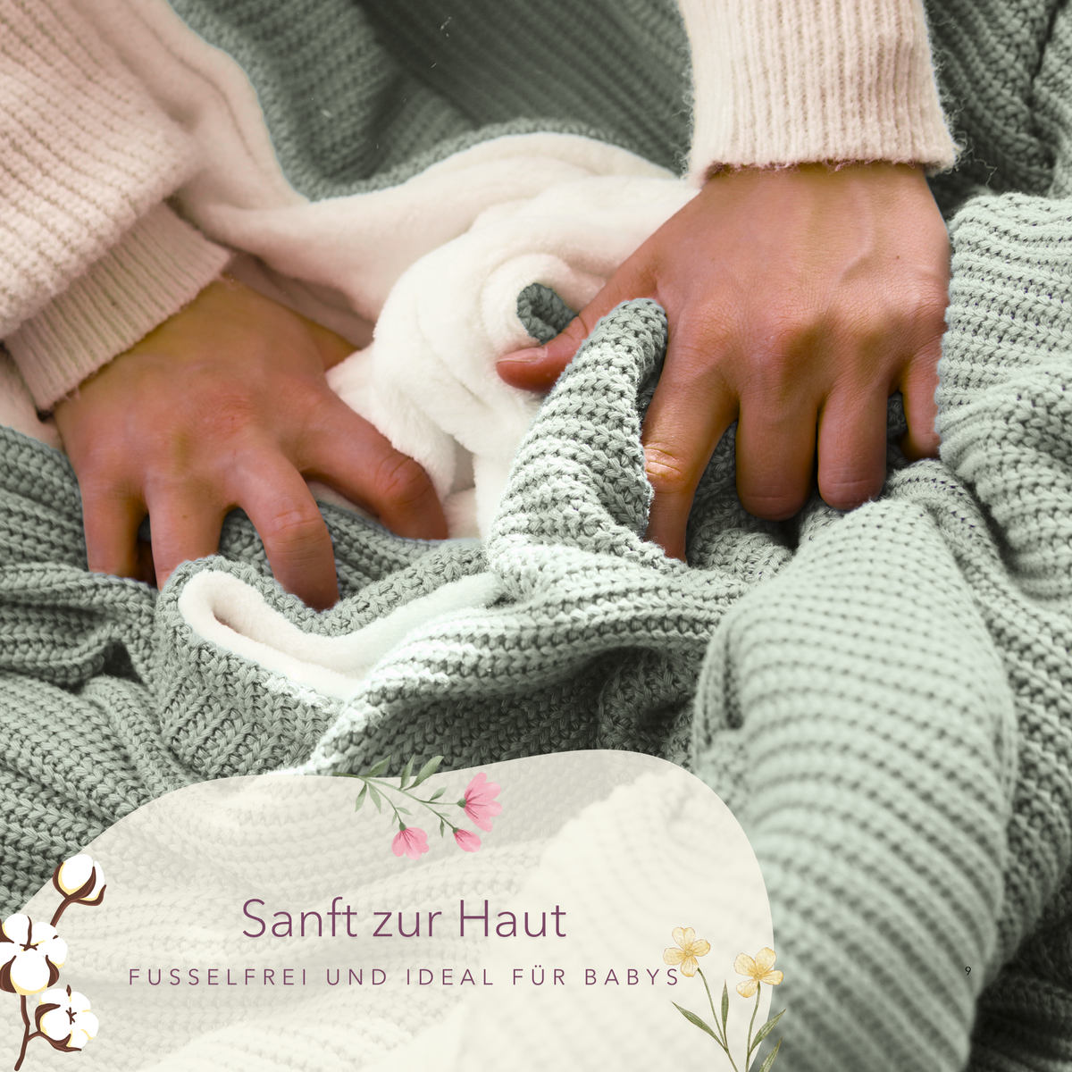 Kuscheldecke mit Baumwollstrick · Pistazie