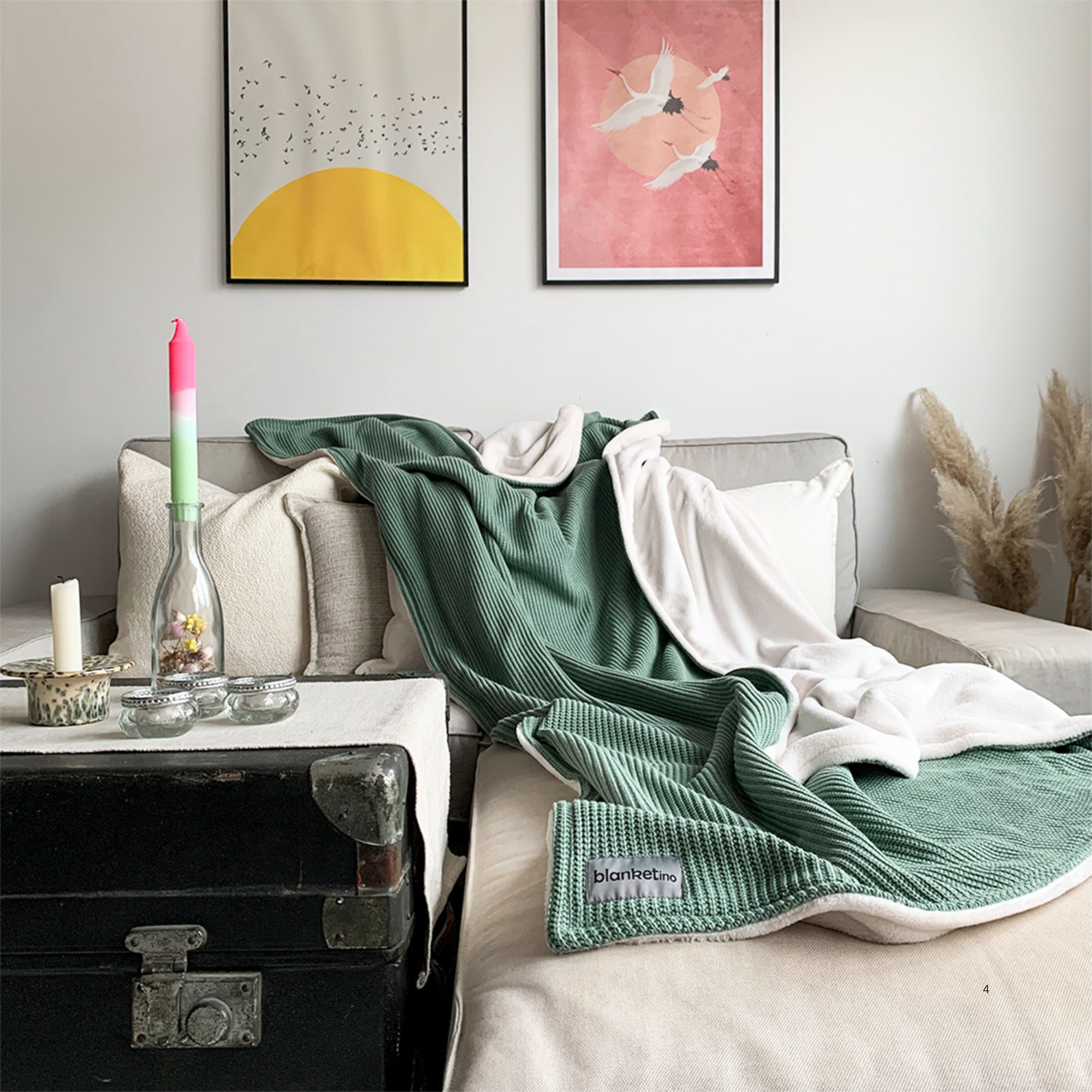 Kuscheldecke mit Baumwollstrick · Seegrün