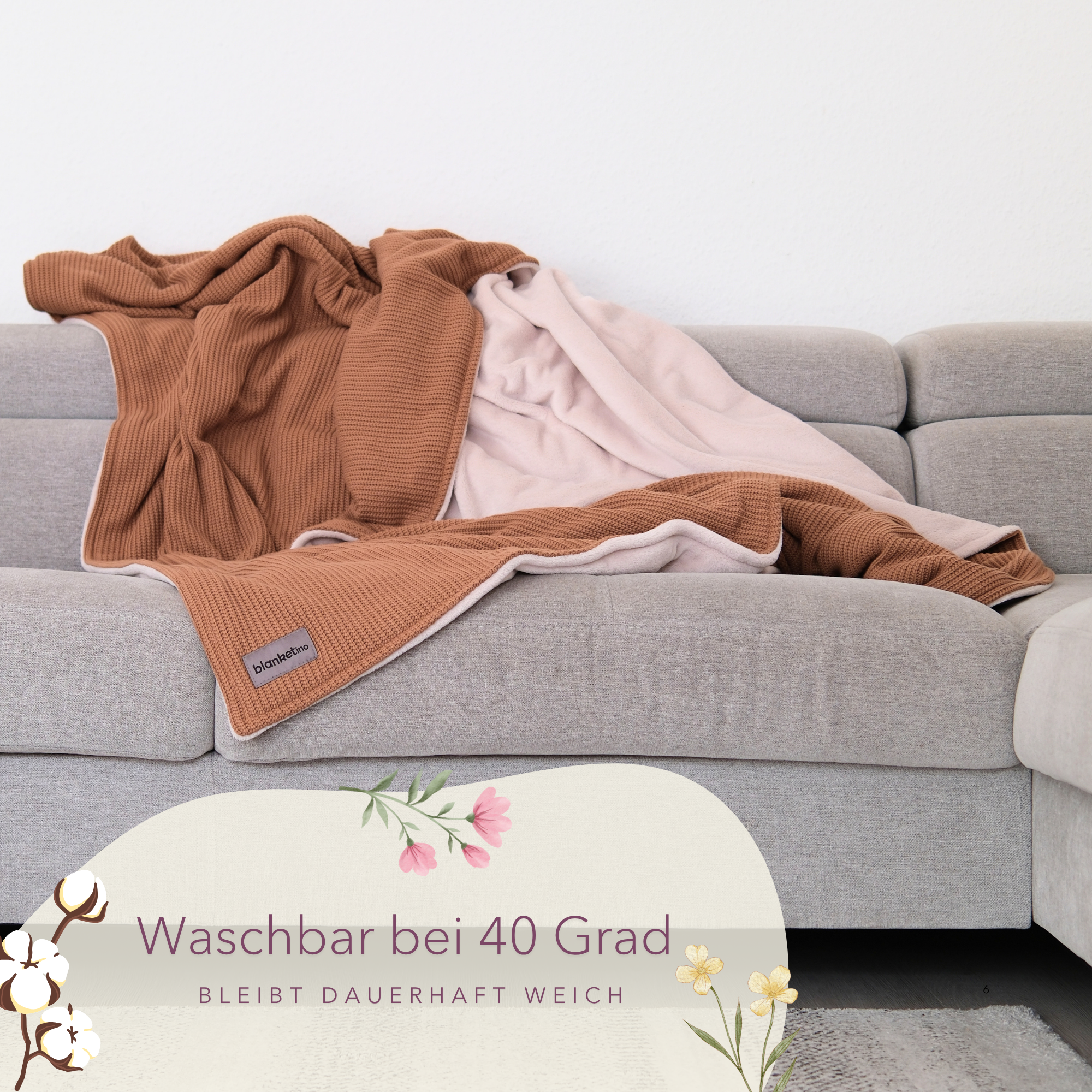 Kuscheldecke mit Baumwollstrick · Terracotta · Beige