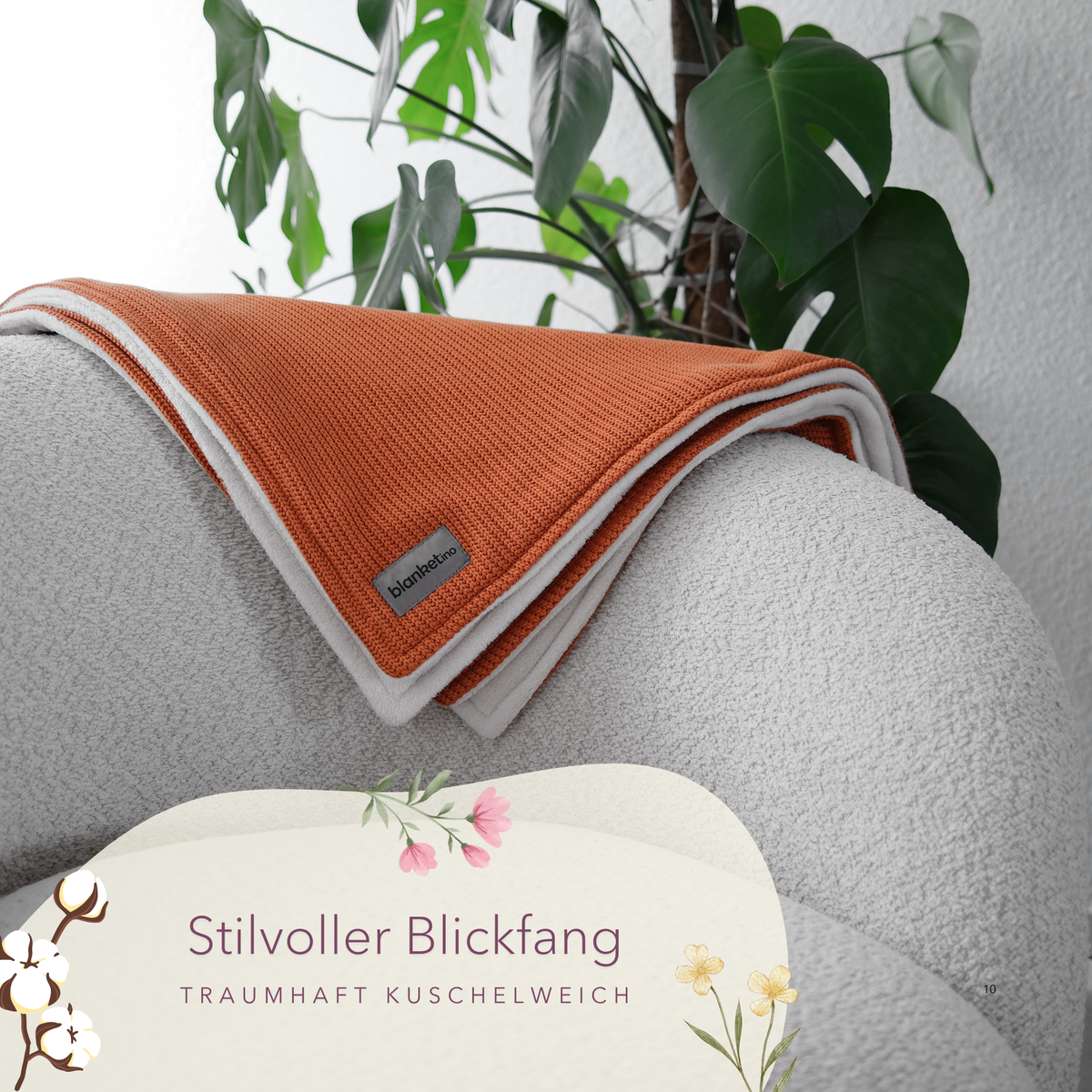 Weiche Kuscheldecke mit Baumwollstrick in Cognac und Beige, stilvoller Blickfang für gemütliche Stunden.
