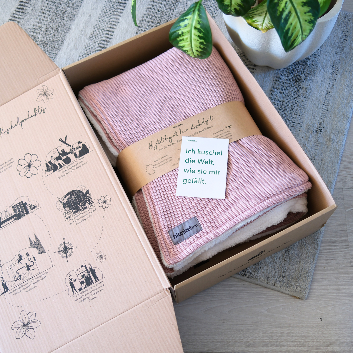 Kuscheldecke mit Baumwollstrick · Special-Edition mit Teddyfleece · Vintage Rosa