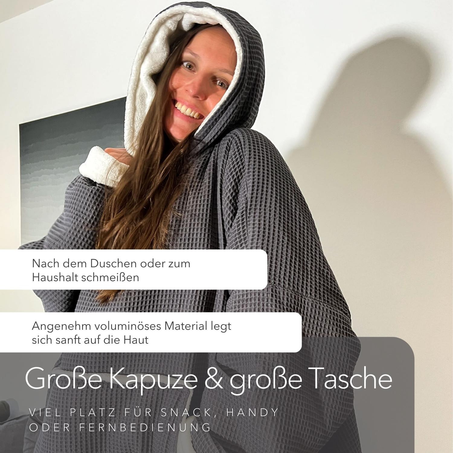 Kuschel-Hoodie mit Kapuze • Grau • Sandweiß