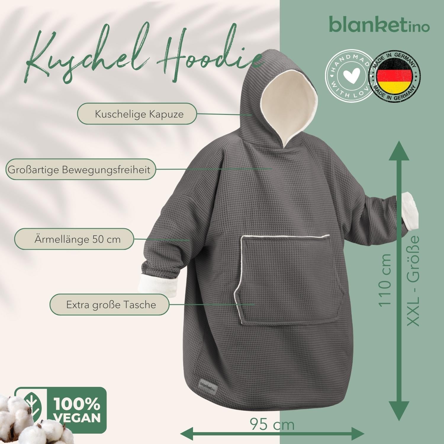 Kuschel-Hoodie mit Kapuze • Grau • Sandweiß