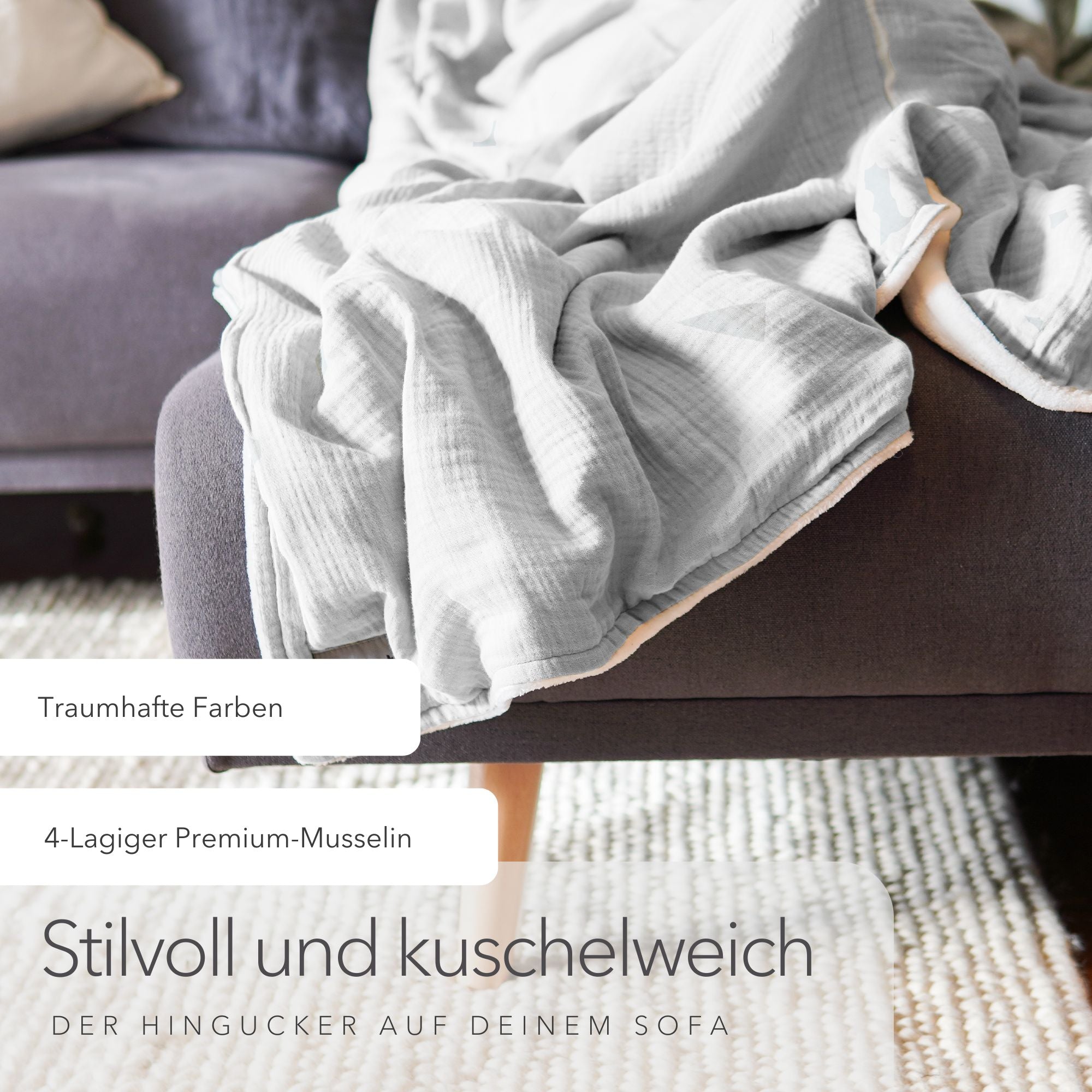 Kuscheldecke "Musselin" • Kristallgrau • 145x210 cm