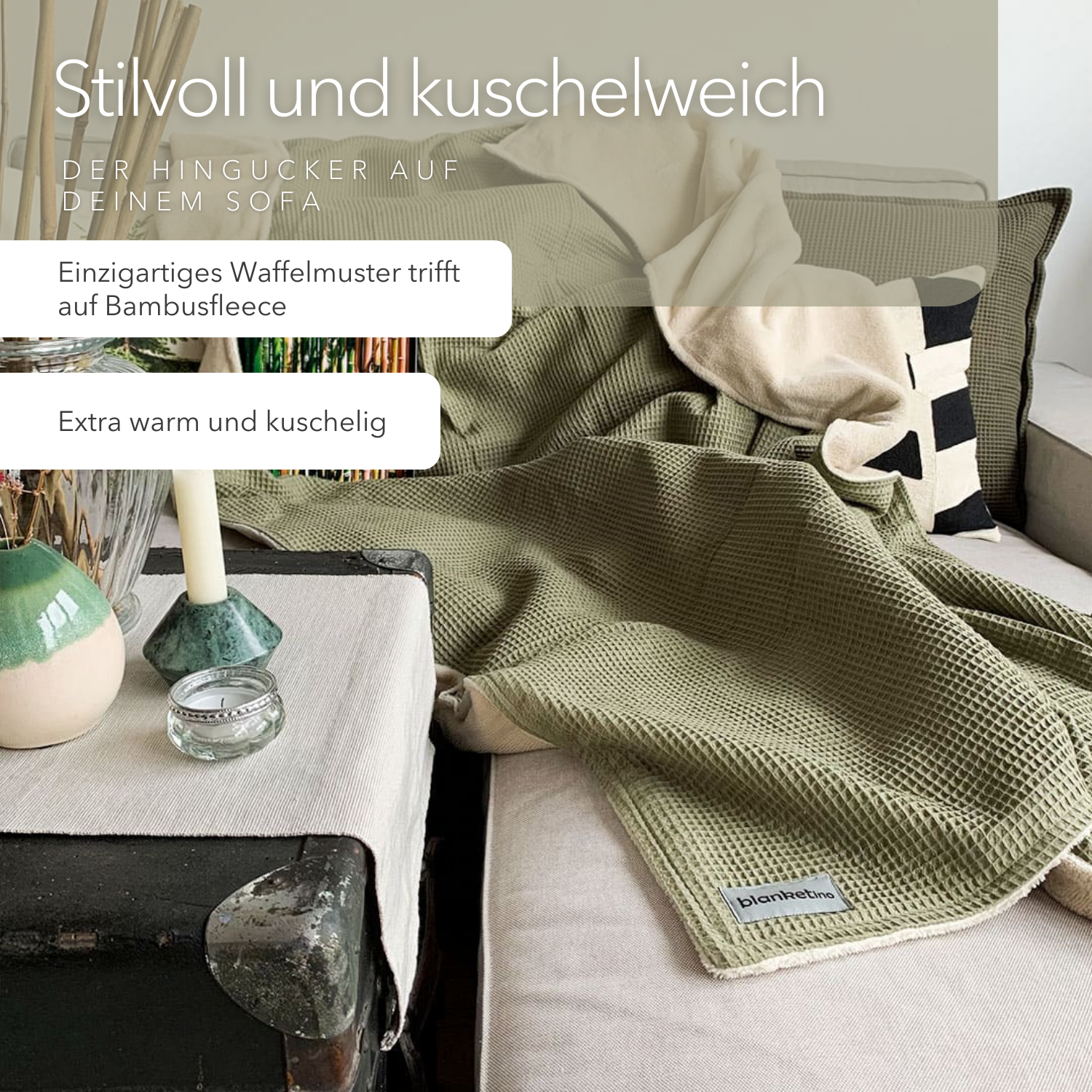 Kuscheldecke "Bambus" • 210 x 145 cm • Grün • Beige