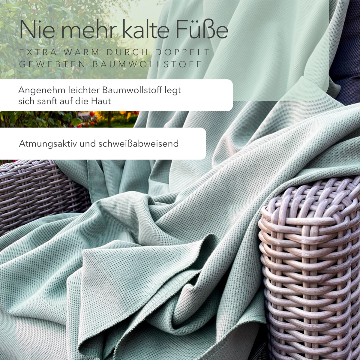 Leichte Baumwolldecke • 150 x 210 cm • Pistazie – Material und Verarbeitung im Detail