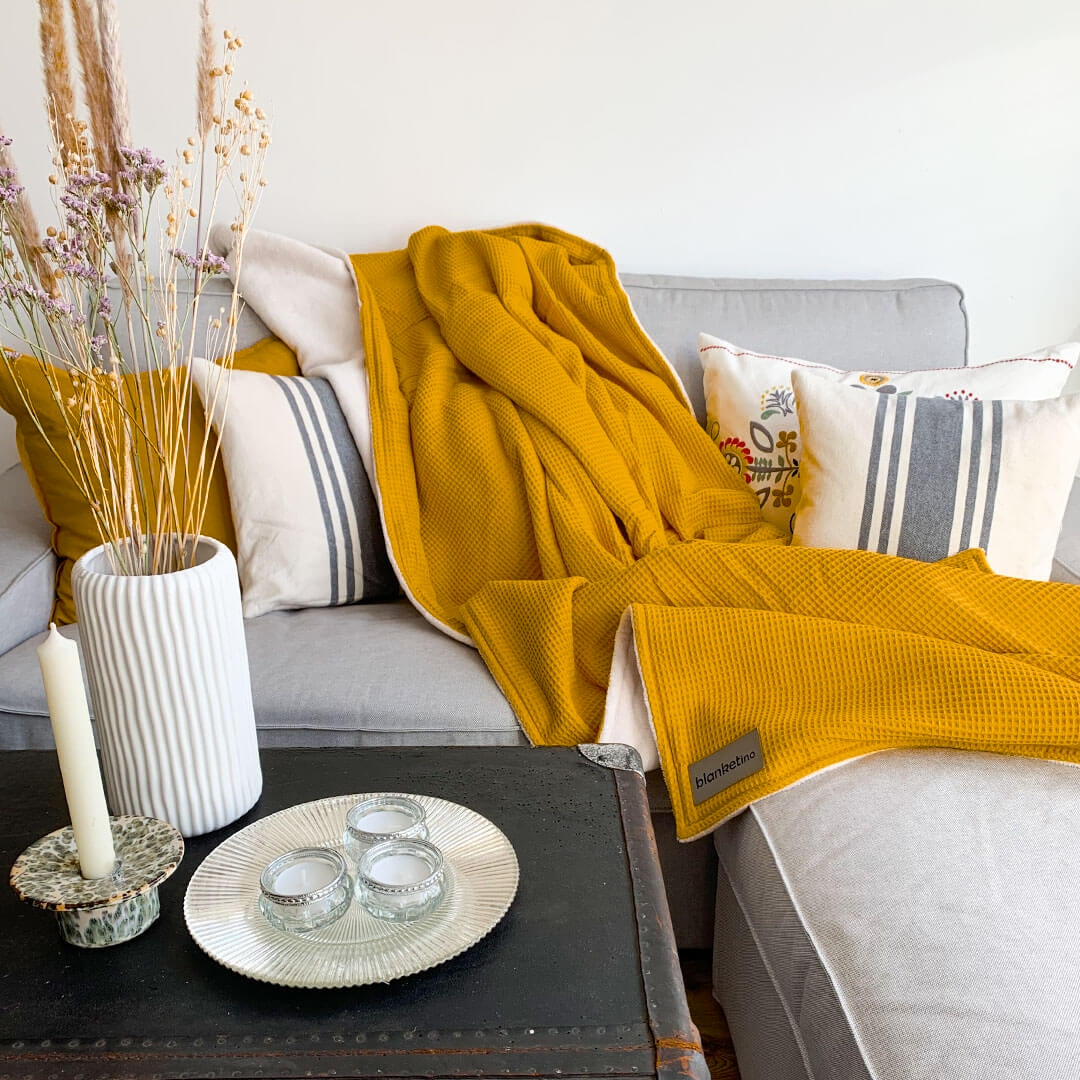 Kuscheldecke "Vollkommen" Ocker Gelb · Sandweiß